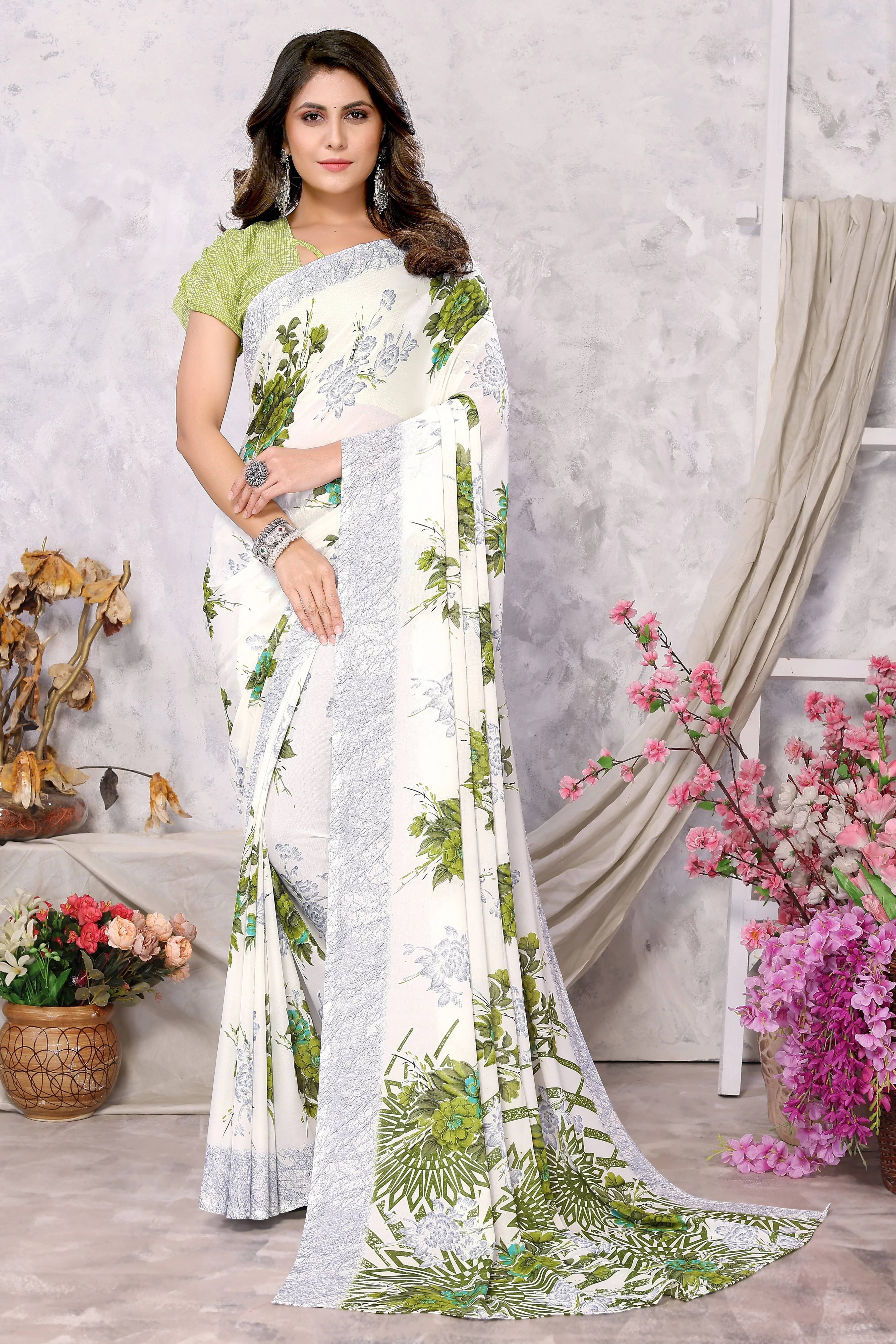 Yashika Georgette Printed Regular Saree With Unstitched Blouse Piece ( Green ) Yashika Georgette Printed Regular Saree With Unstitched Blouse Piece ( Green )