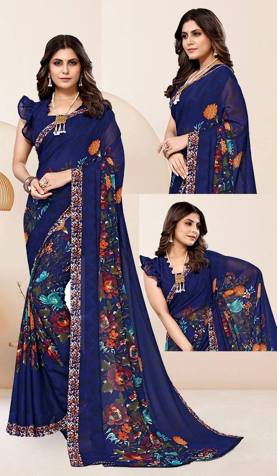 Yashika Georgette Printed Regular Saree With Unstitched Blouse Piece ( Blue ) Yashika Georgette Printed Regular Saree With Unstitched Blouse Piece ( Blue )