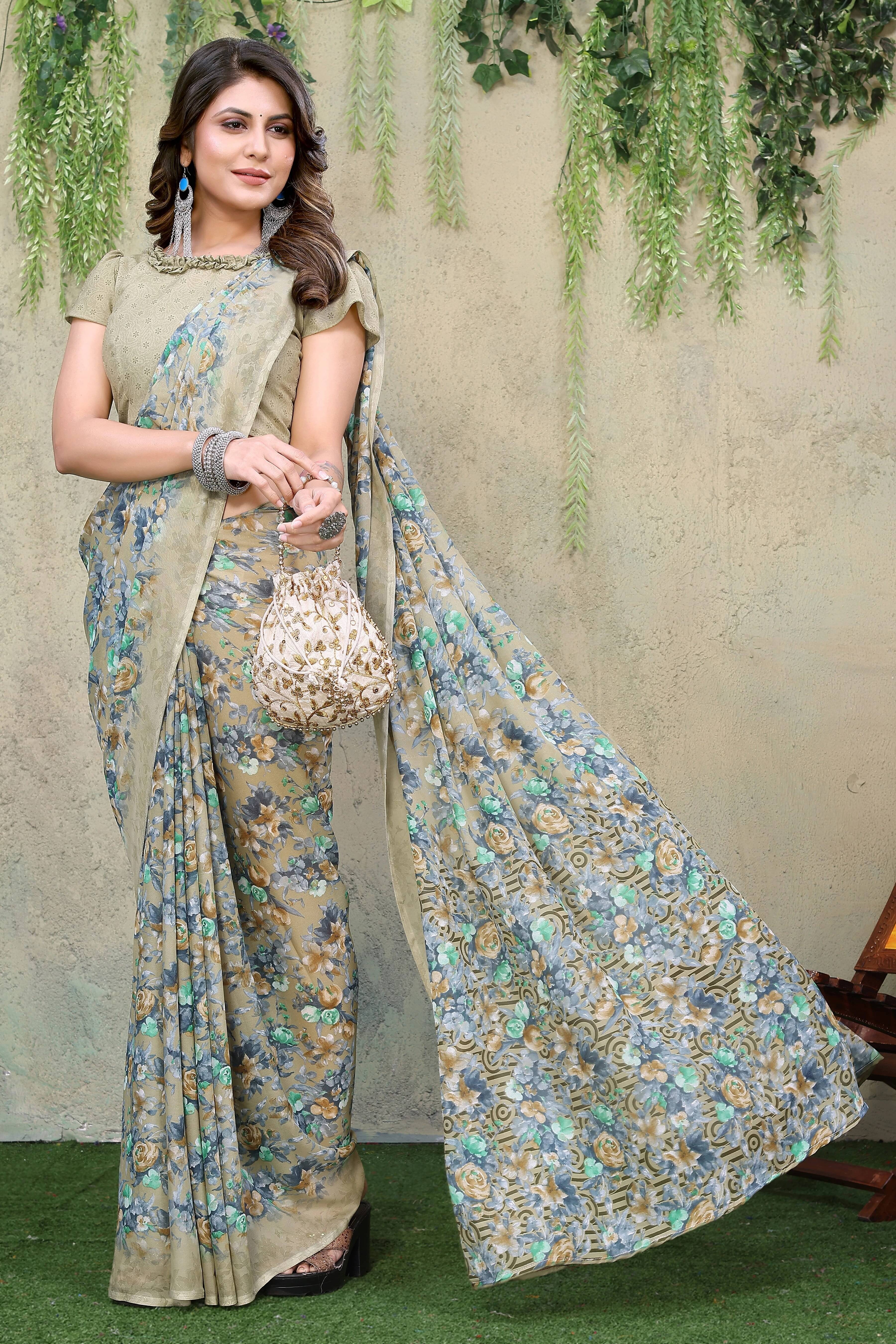 Yashika Georgette Printed Regular Saree With Unstitched Blouse Piece ( Green ) Yashika Georgette Printed Regular Saree With Unstitched Blouse Piece ( Green )