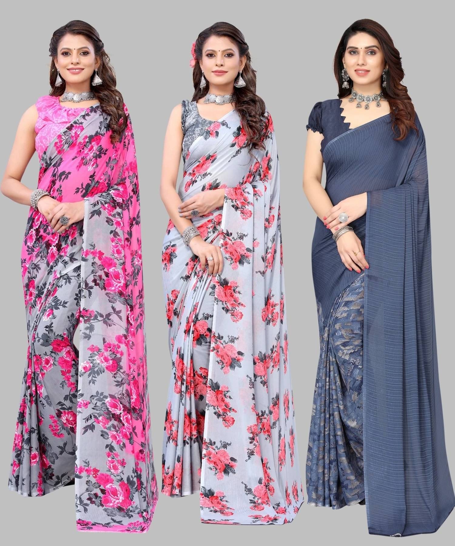     			Yashika Georgette Printed Regular Saree With Unstitched Blouse Piece ( Brown )
