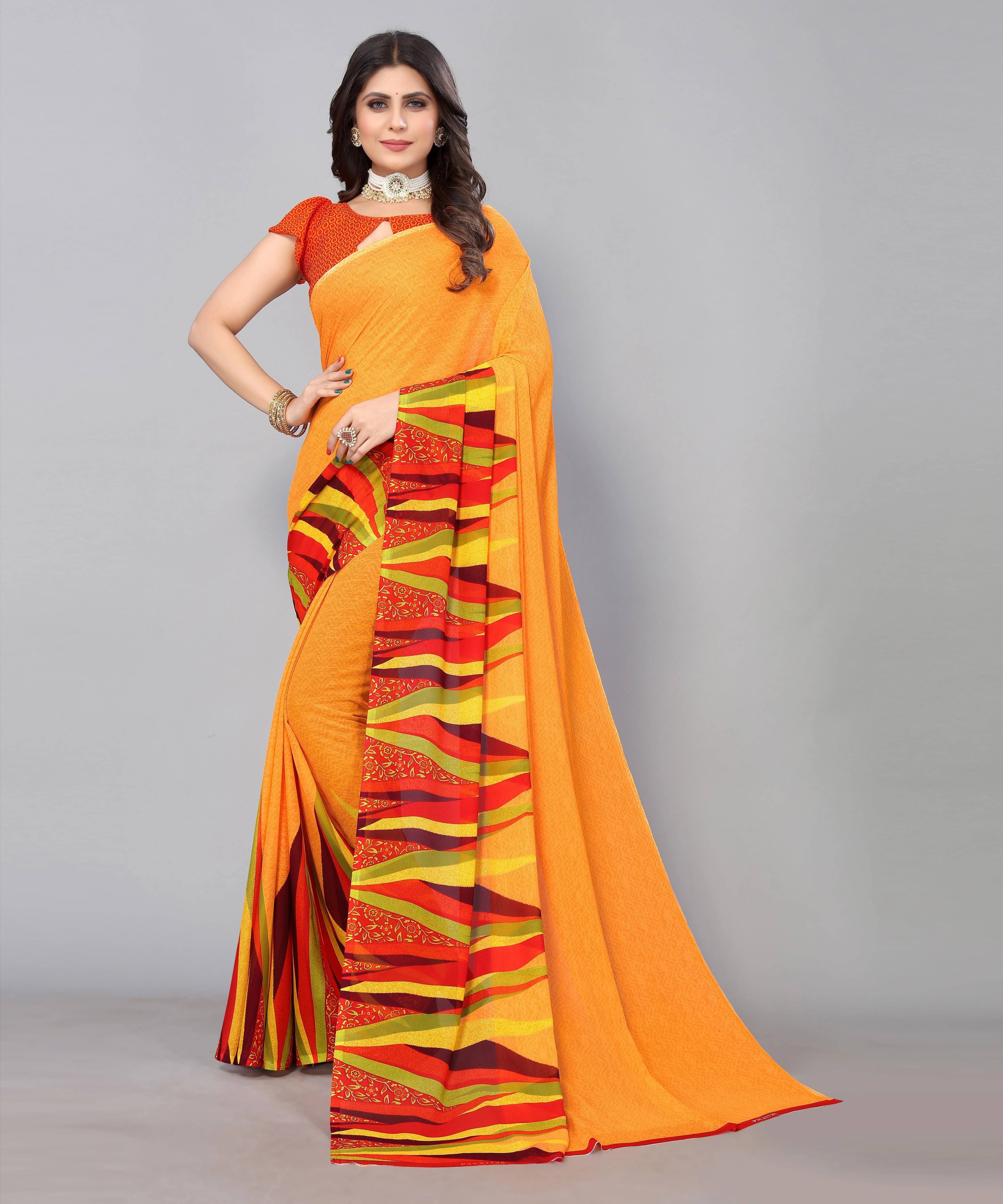 Yashika Georgette Printed Regular Saree With Unstitched Blouse Piece ( Yellow ) Yashika Georgette Printed Regular Saree With Unstitched Blouse Piece ( Yellow )