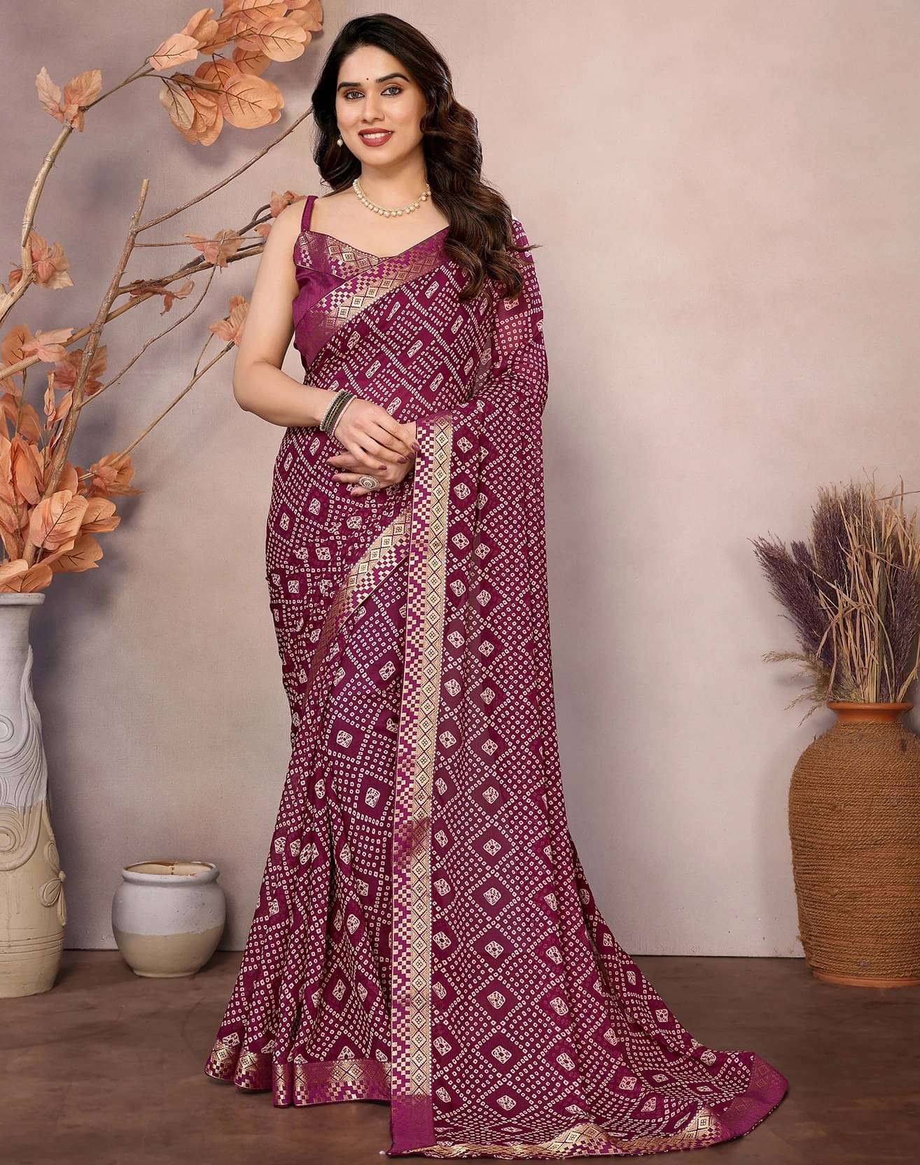    			Yashika Georgette Printed Regular Saree With Unstitched Blouse Piece ( Purple )