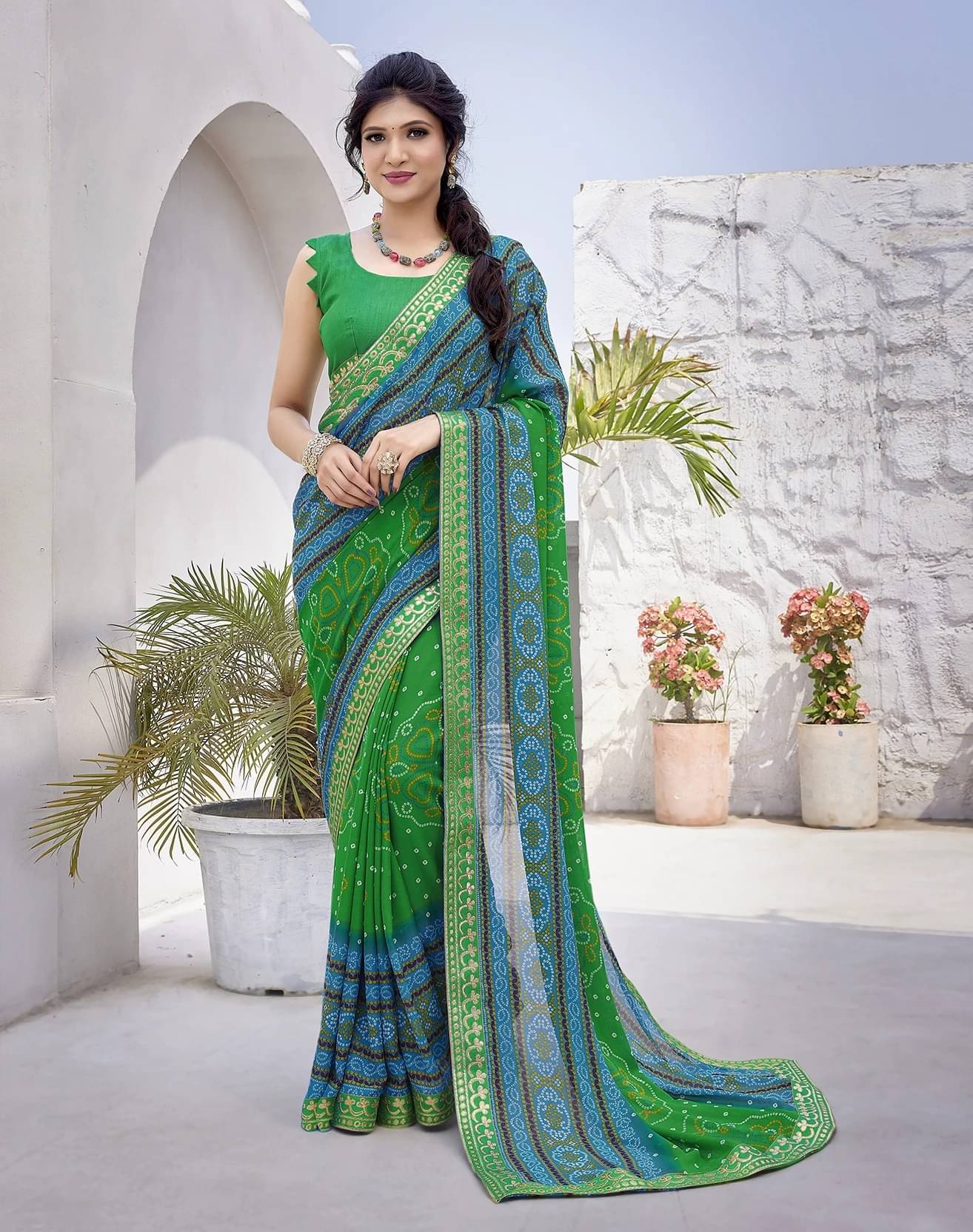 Yashika Georgette Printed Regular Saree With Unstitched Blouse Piece ( Green ) Yashika Georgette Printed Regular Saree With Unstitched Blouse Piece ( Green )