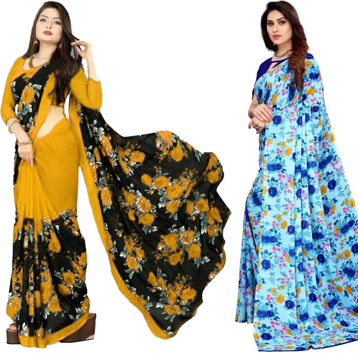     			Yashika Georgette Printed Regular Saree With Unstitched Blouse Piece ( Grey )