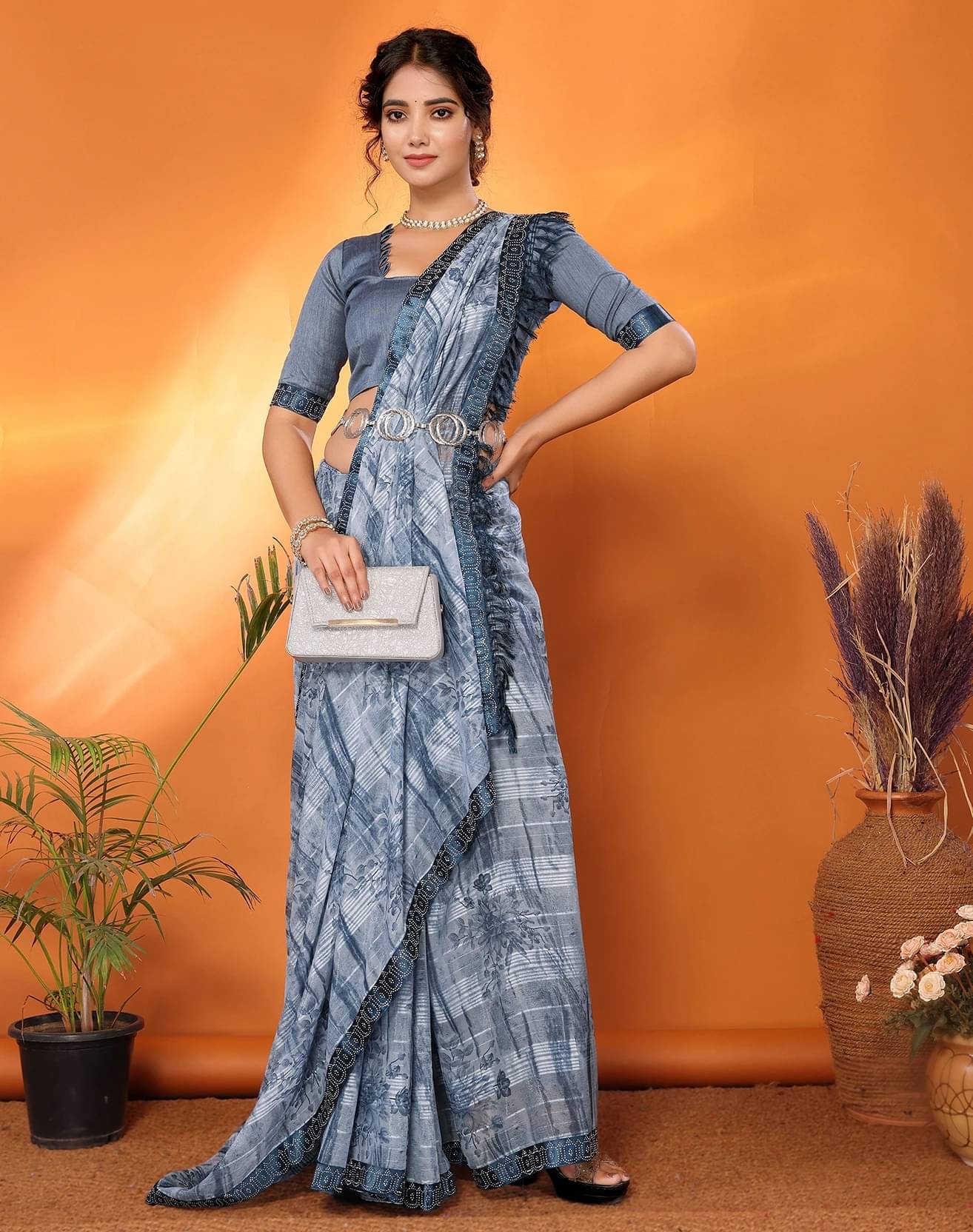     			Yashika Georgette Printed Regular Saree With Unstitched Blouse Piece ( Grey )
