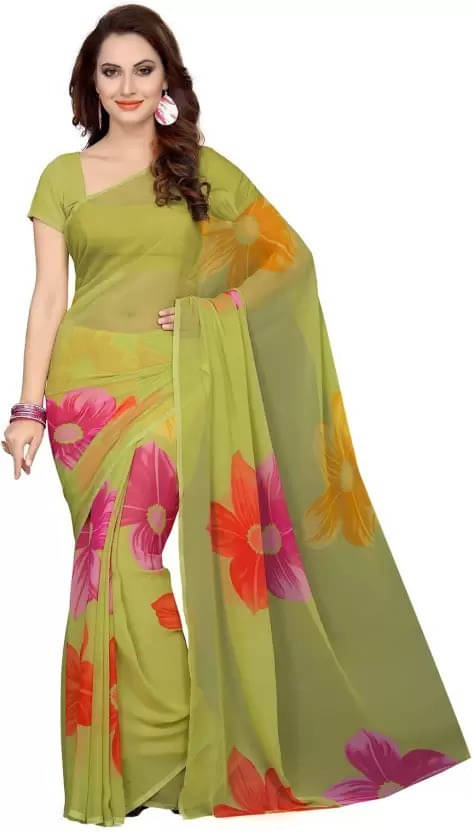 Yashika Georgette Printed Regular Saree With Unstitched Blouse Piece ( Multicolor ) Yashika Georgette Printed Regular Saree With Unstitched Blouse Piece ( Multicolor )