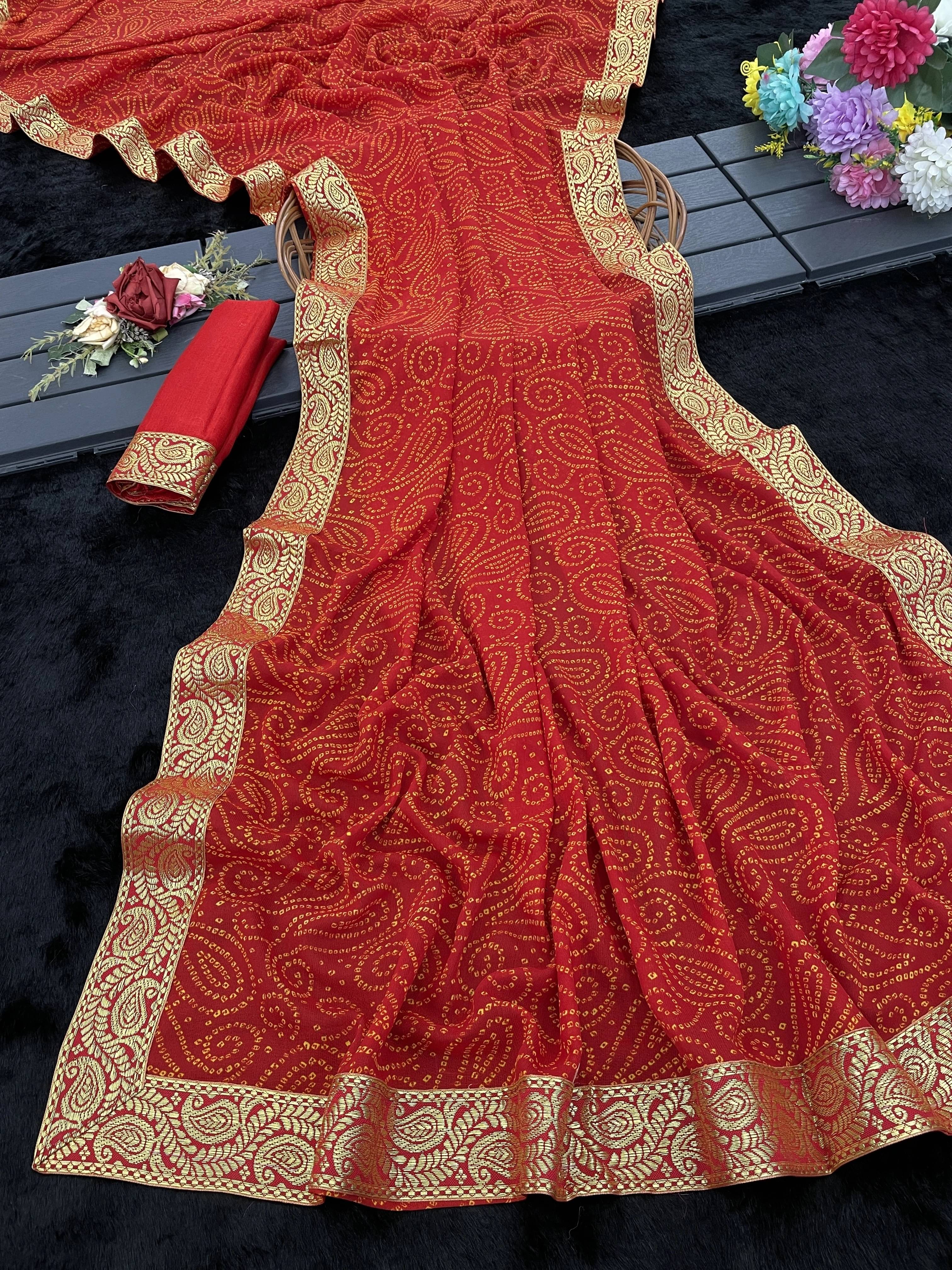 Yashika Georgette Printed Regular Saree With Unstitched Blouse Piece ( Red ) Yashika Georgette Printed Regular Saree With Unstitched Blouse Piece ( Red )
