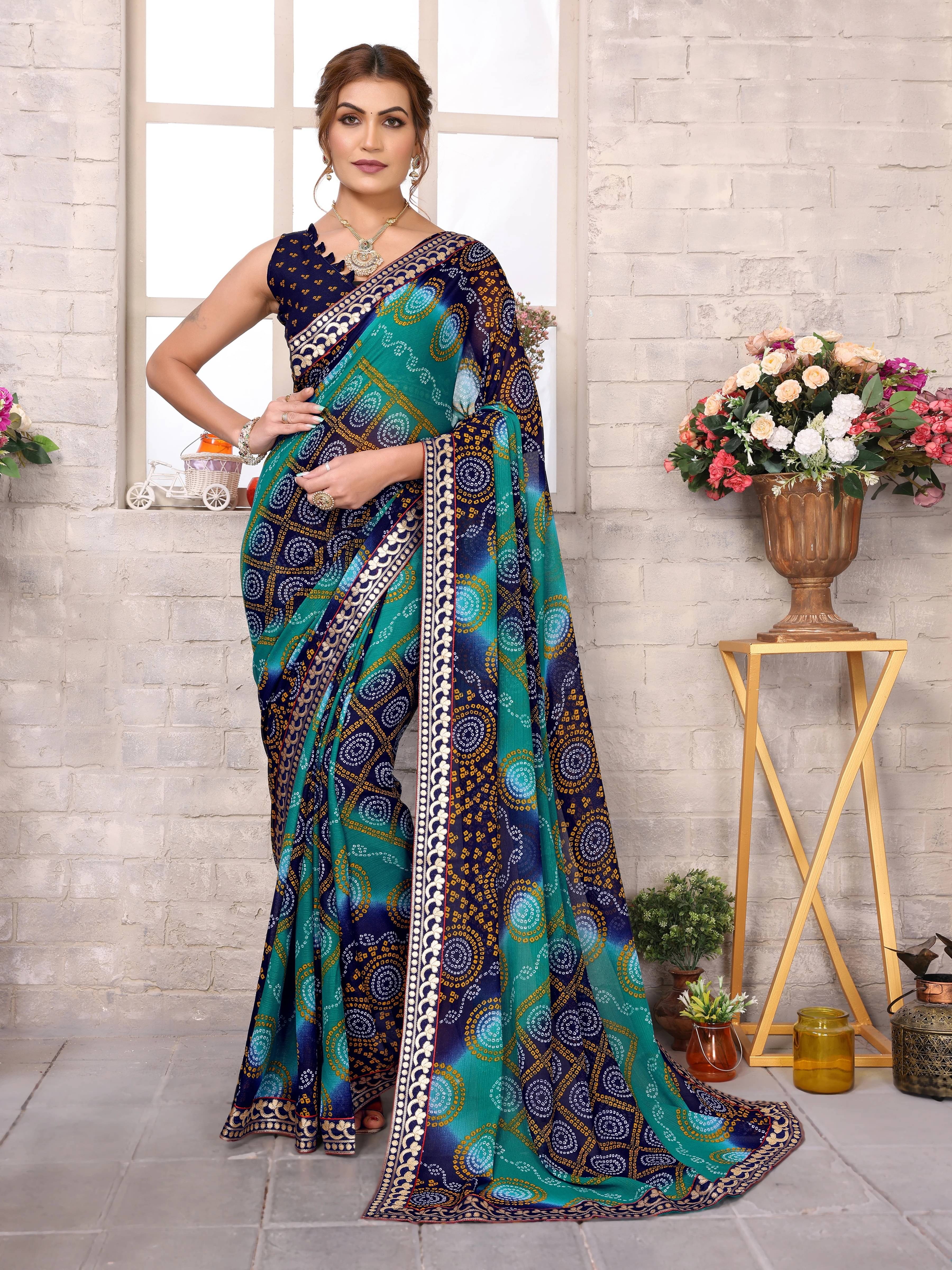 Yashika Georgette Printed Regular Saree With Unstitched Blouse Piece ( Blue ) Yashika Georgette Printed Regular Saree With Unstitched Blouse Piece ( Blue )