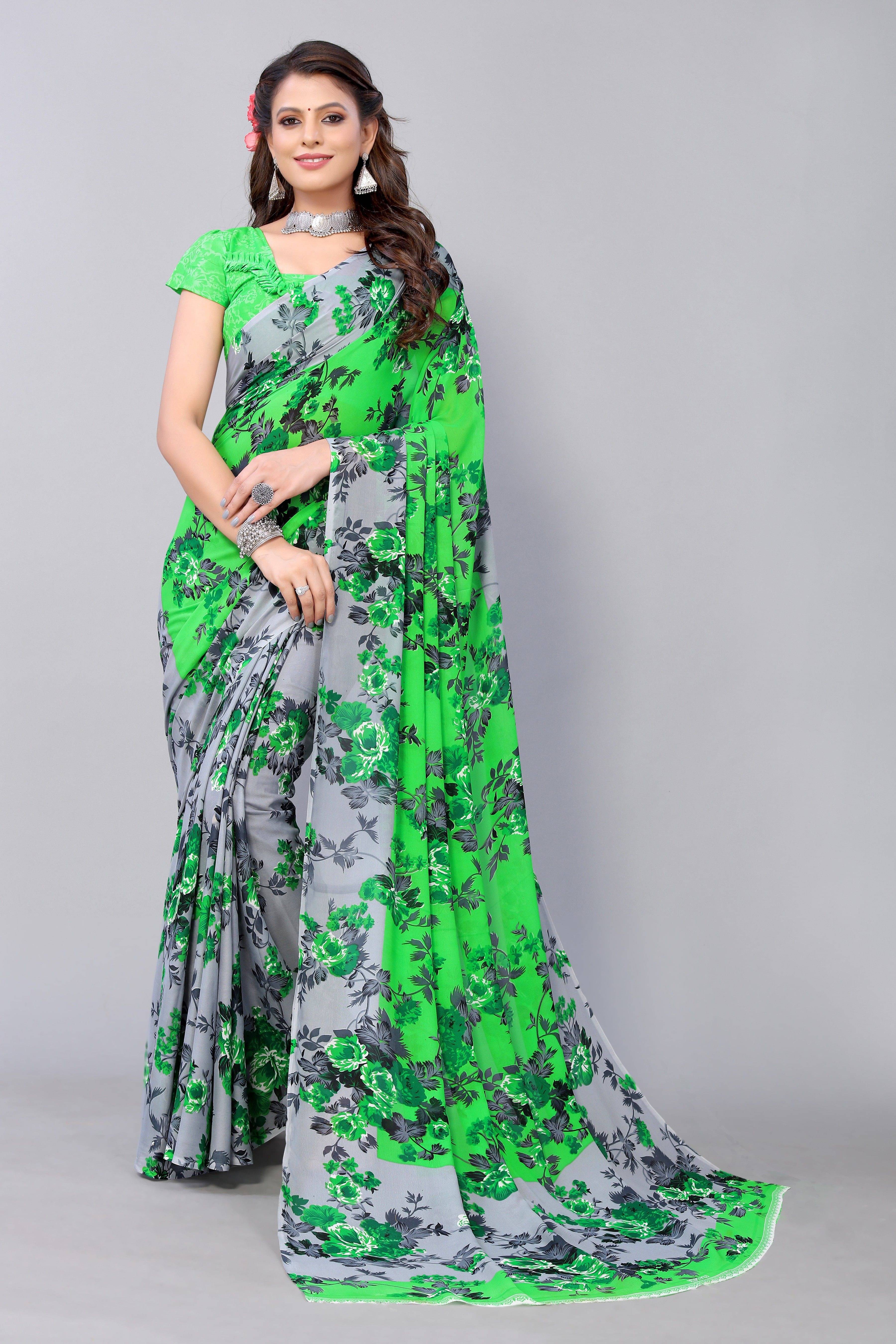 Yashika Georgette Printed Regular Saree With Unstitched Blouse Piece ( Multicolor ) Yashika Georgette Printed Regular Saree With Unstitched Blouse Piece ( Multicolor )