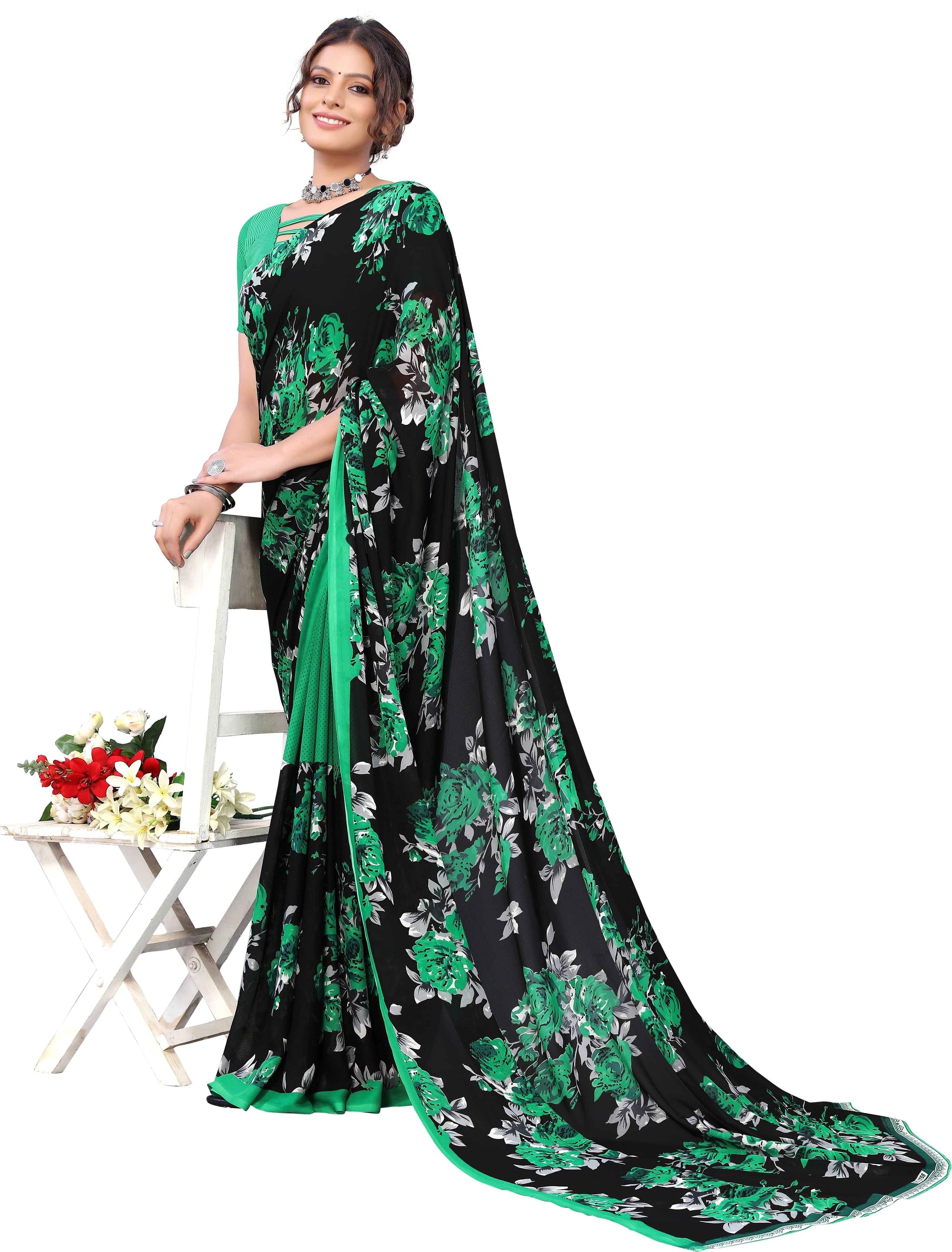     			Yashika Georgette Printed Regular Saree With Unstitched Blouse Piece ( Green )