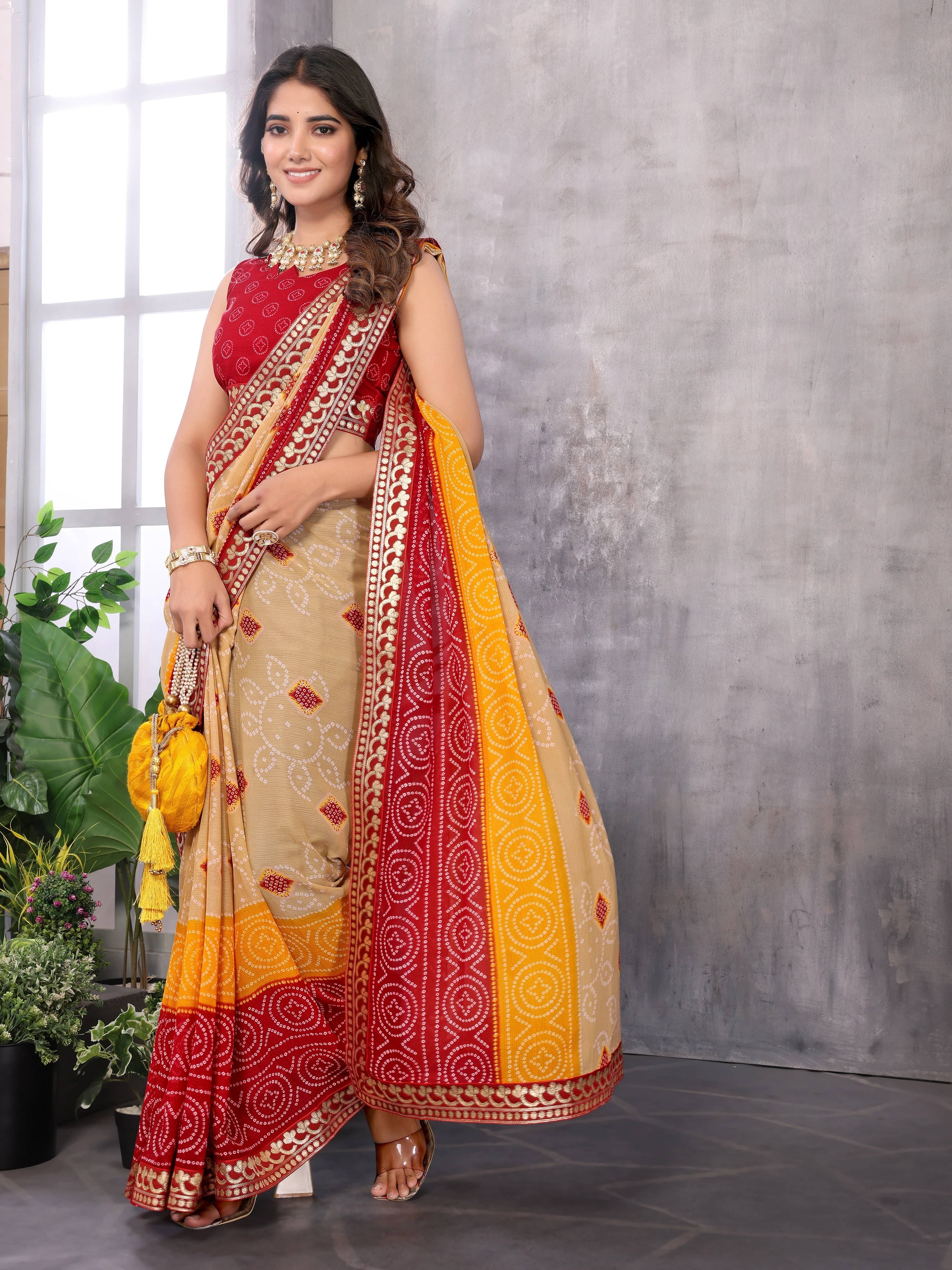    			Yashika Georgette Printed Regular Saree With Unstitched Blouse Piece ( Maroon )