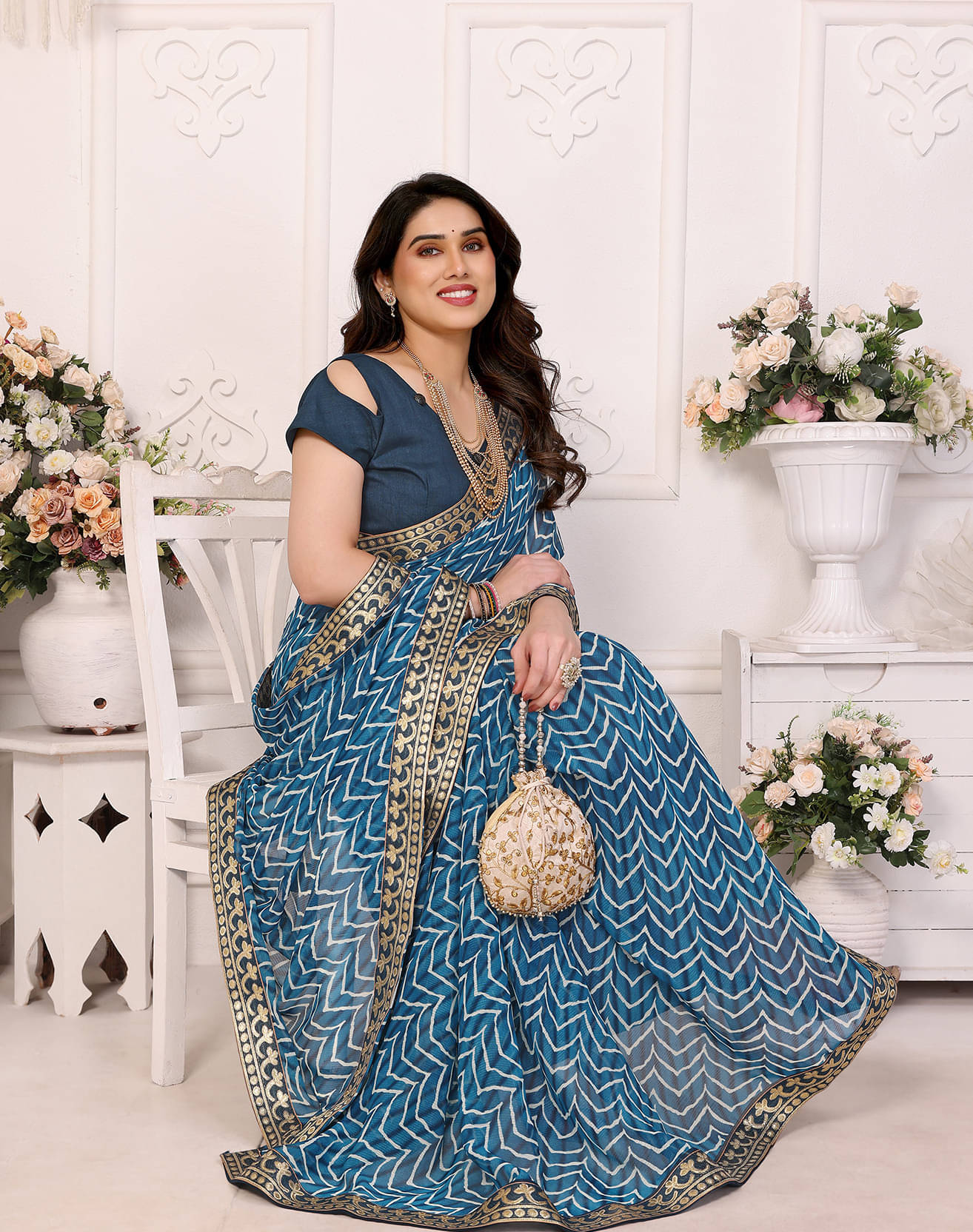 Yashika Georgette Printed Regular Saree With Unstitched Blouse Piece ( Blue ) Yashika Georgette Printed Regular Saree With Unstitched Blouse Piece ( Blue )