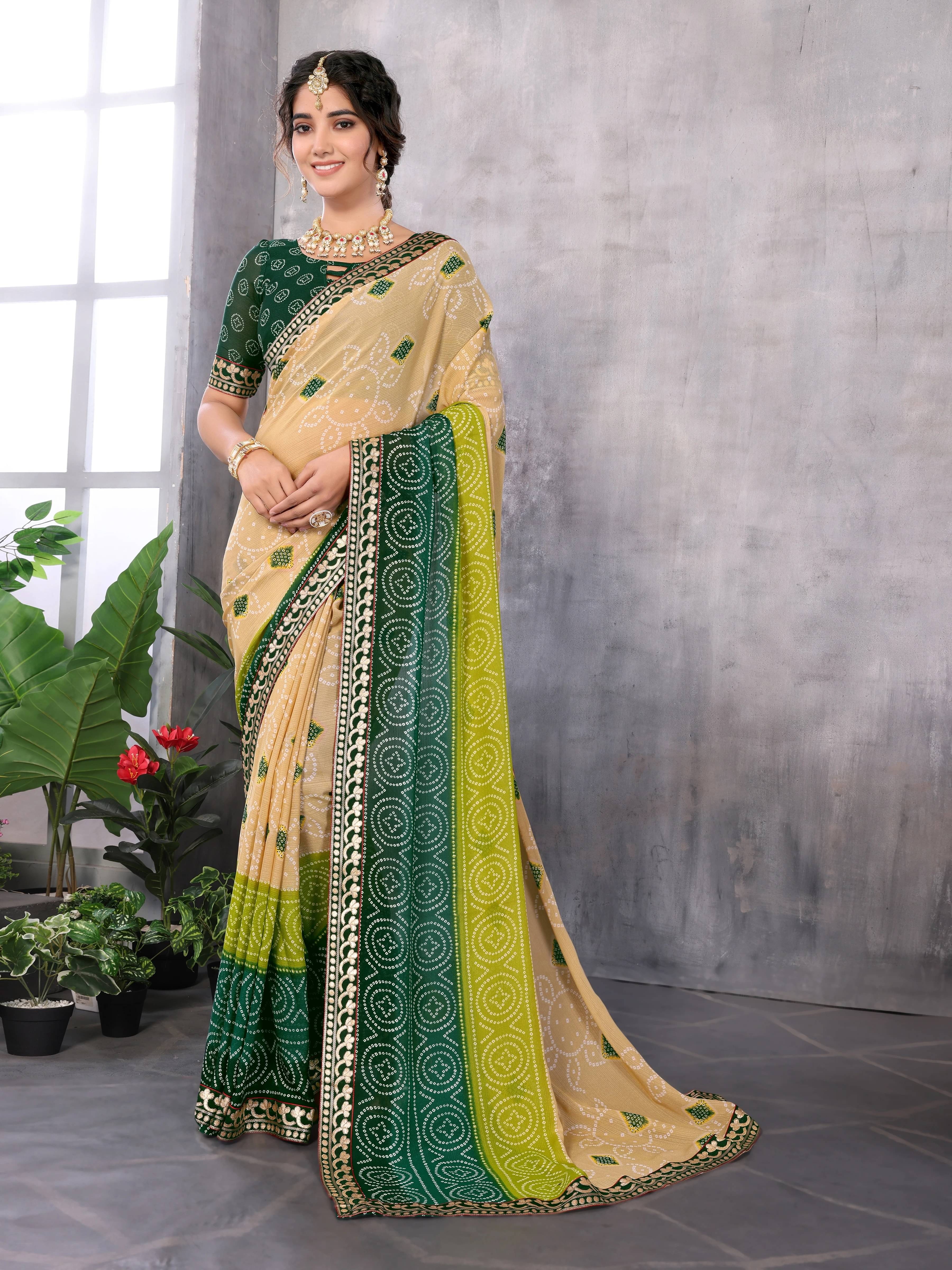 Yashika Georgette Printed Regular Saree With Unstitched Blouse Piece ( Green ) Yashika Georgette Printed Regular Saree With Unstitched Blouse Piece ( Green )