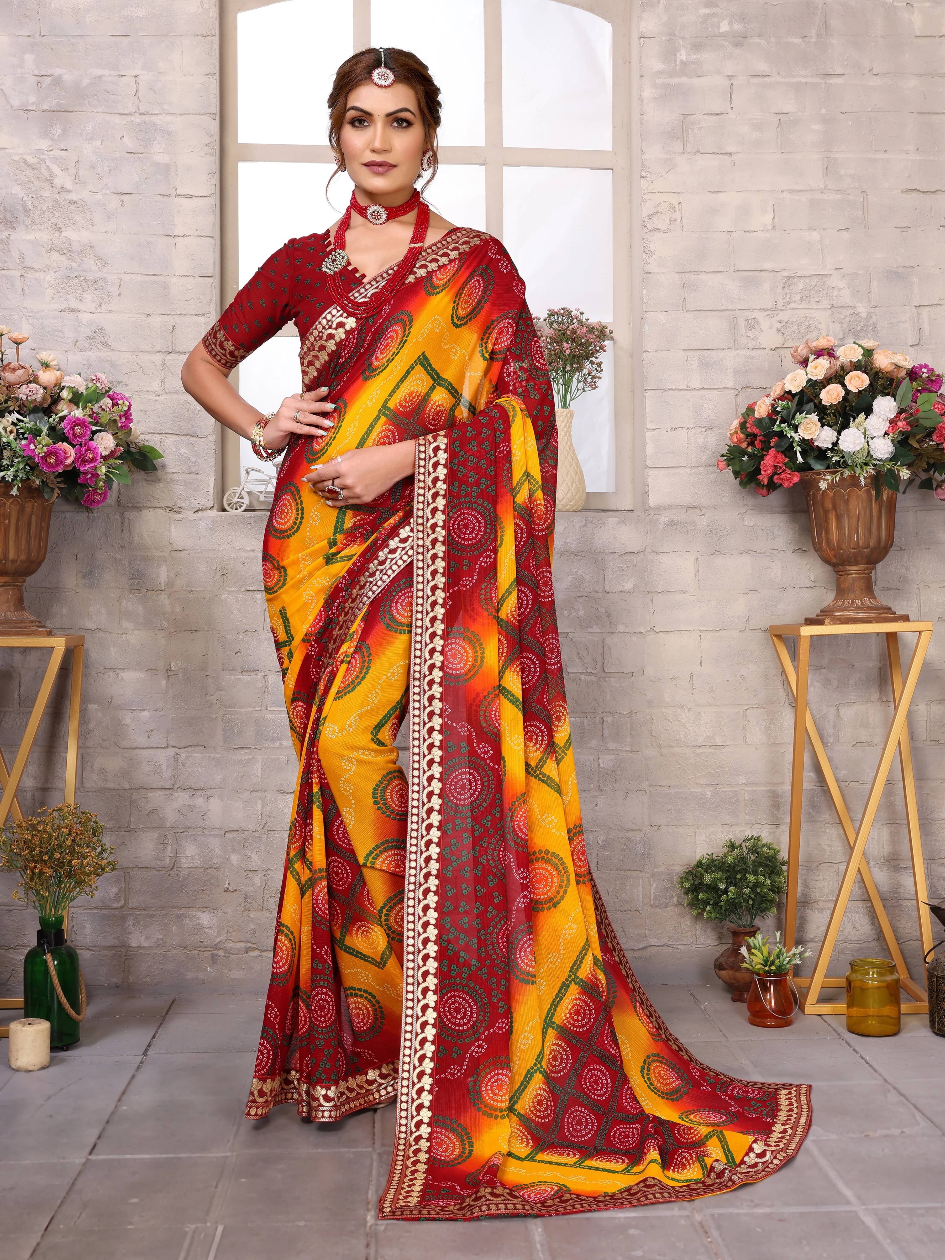     			Yashika Georgette Printed Regular Saree With Unstitched Blouse Piece ( Maroon )