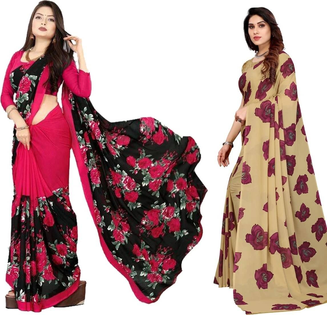     			Yashika Georgette Printed Regular Saree With Unstitched Blouse Piece ( Beige )