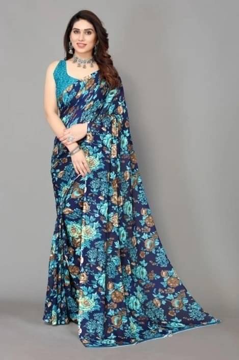 Yashika Georgette Printed Regular Saree With Unstitched Blouse Piece ( Blue ) Yashika Georgette Printed Regular Saree With Unstitched Blouse Piece ( Blue )