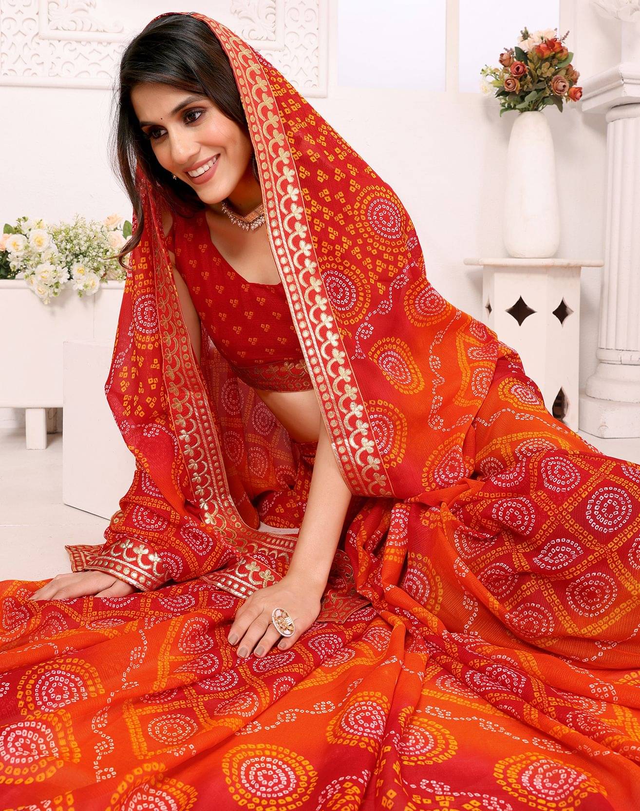     			Yashika Georgette Printed Regular Saree With Unstitched Blouse Piece ( Red )