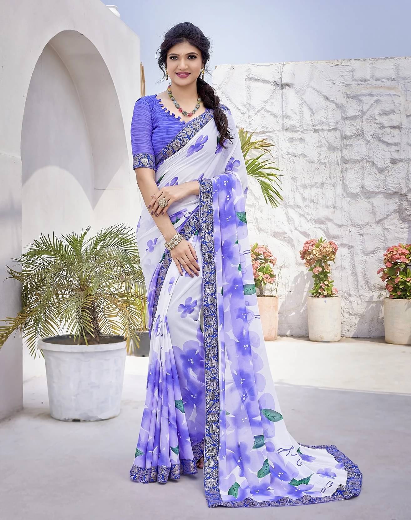 Yashika Georgette Printed Regular Saree With Unstitched Blouse Piece ( Purple ) Yashika Georgette Printed Regular Saree With Unstitched Blouse Piece ( Purple )