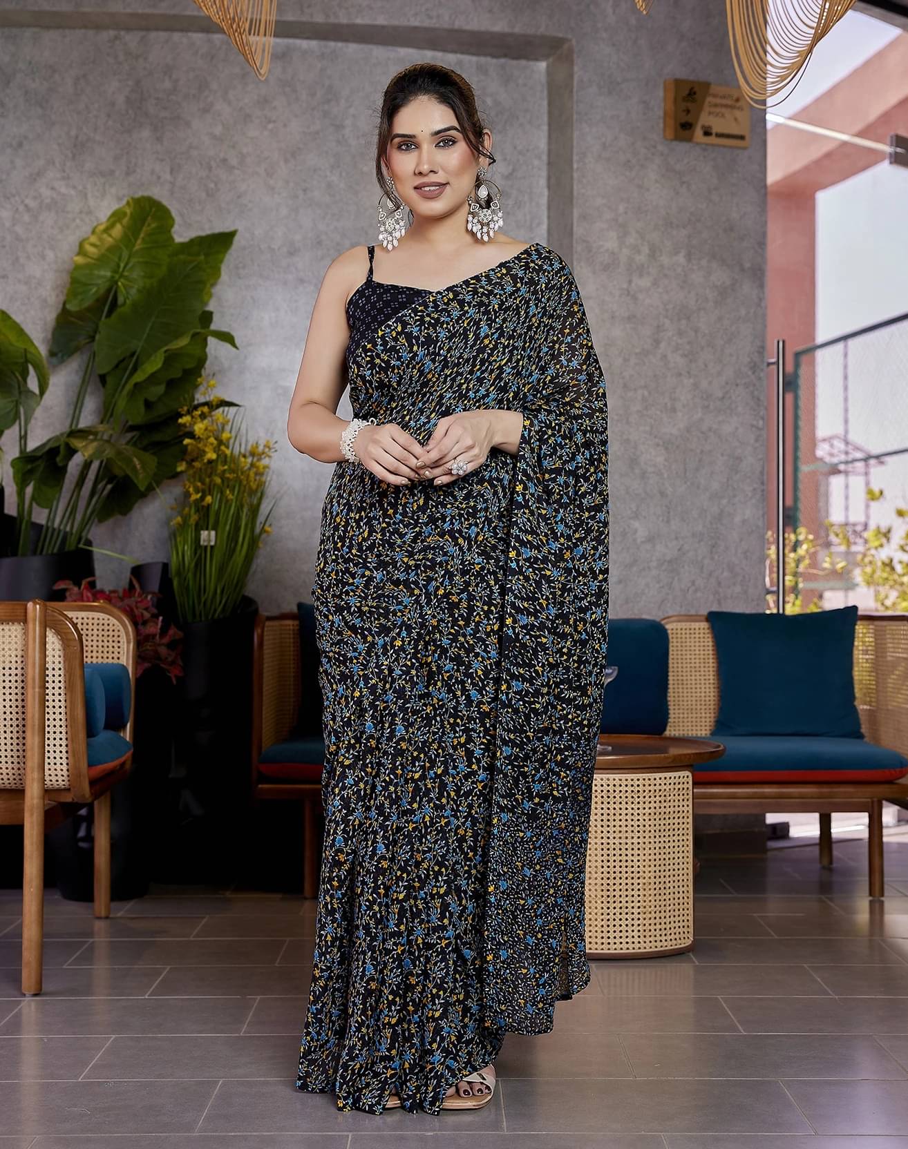 Yashika Georgette Printed Regular Saree With Unstitched Blouse Piece ( Yellow ) Yashika Georgette Printed Regular Saree With Unstitched Blouse Piece ( Yellow )