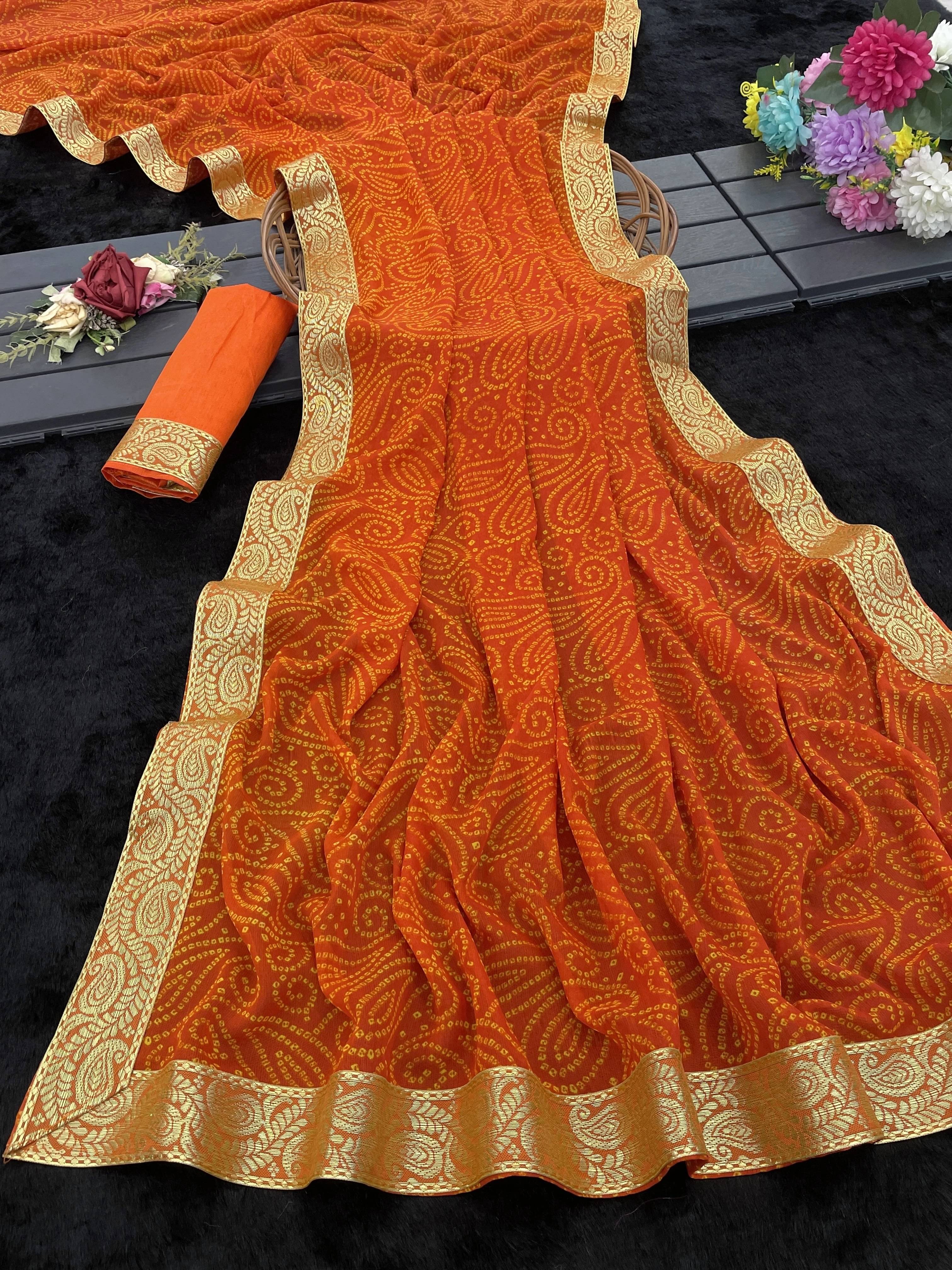     			Yashika Georgette Woven Regular Saree With Unstitched Blouse Piece ( Orange )