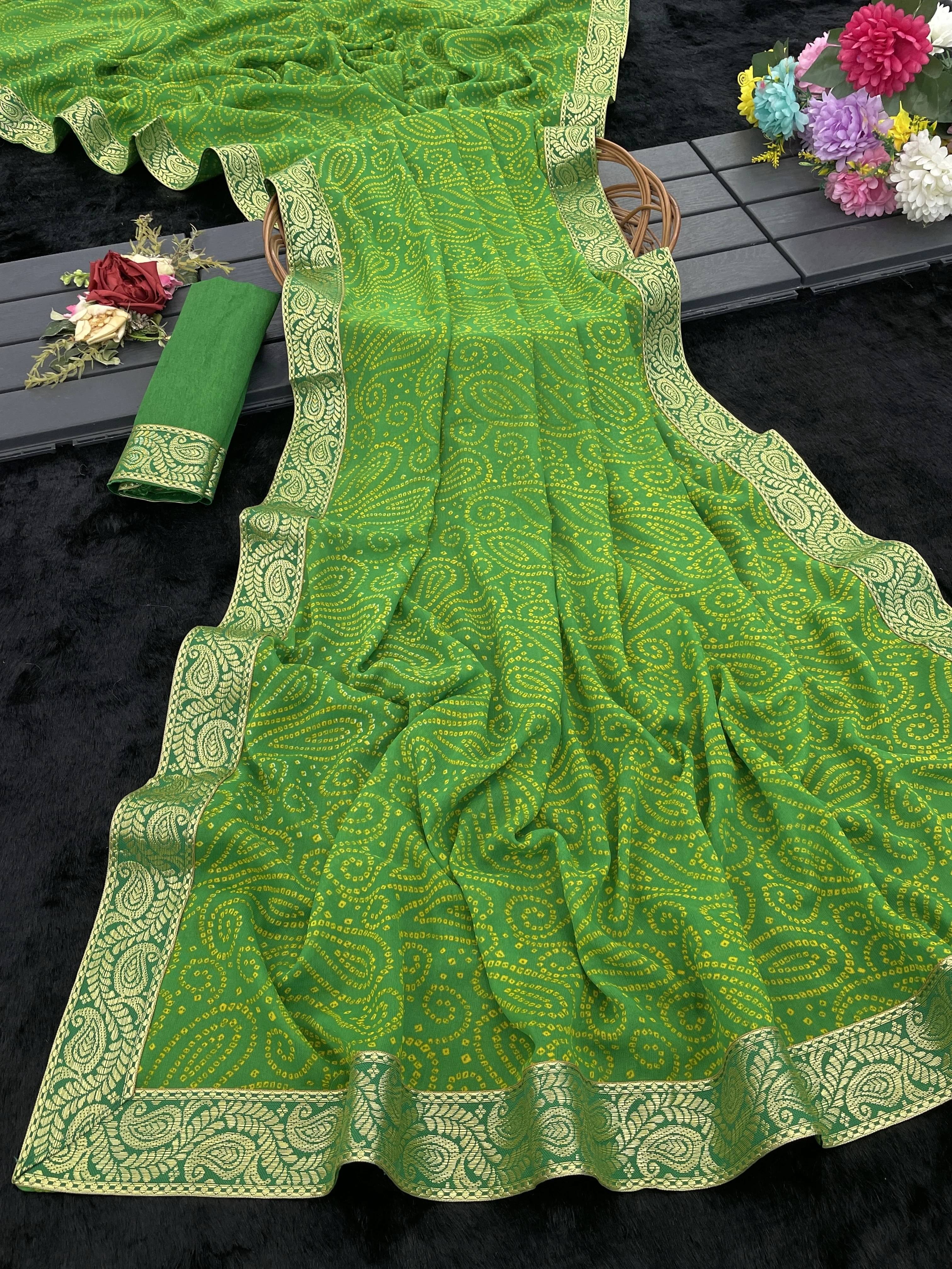 Yashika Georgette Woven Regular Saree With Unstitched Blouse Piece ( Green ) Yashika Georgette Woven Regular Saree With Unstitched Blouse Piece ( Green )