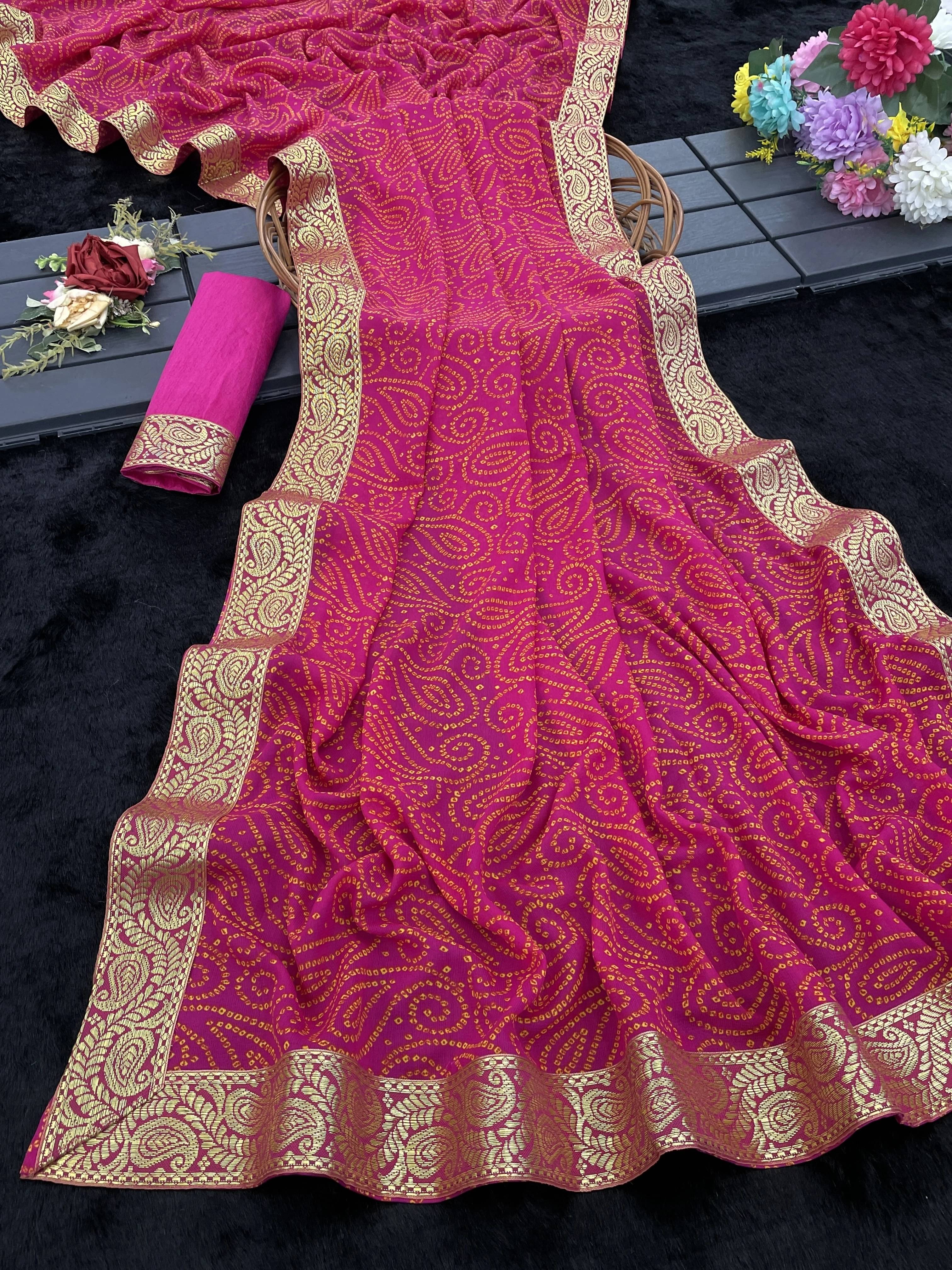     			Yashika Georgette Woven Regular Saree With Unstitched Blouse Piece ( Pink )