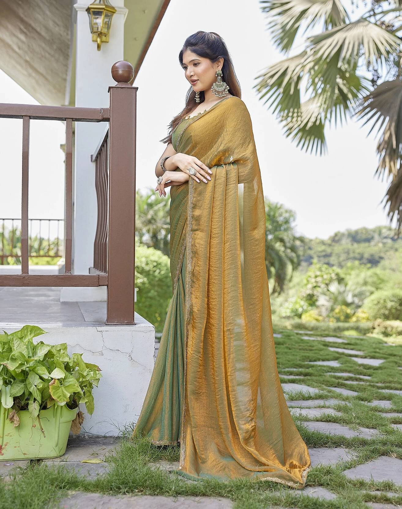 Yashika Jimmy choo Embellished Regular Saree With Unstitched Blouse Piece ( Gold )     			Yashika Jimmy choo Embellished Regular Saree With Unstitched Blouse Piece ( Gold )