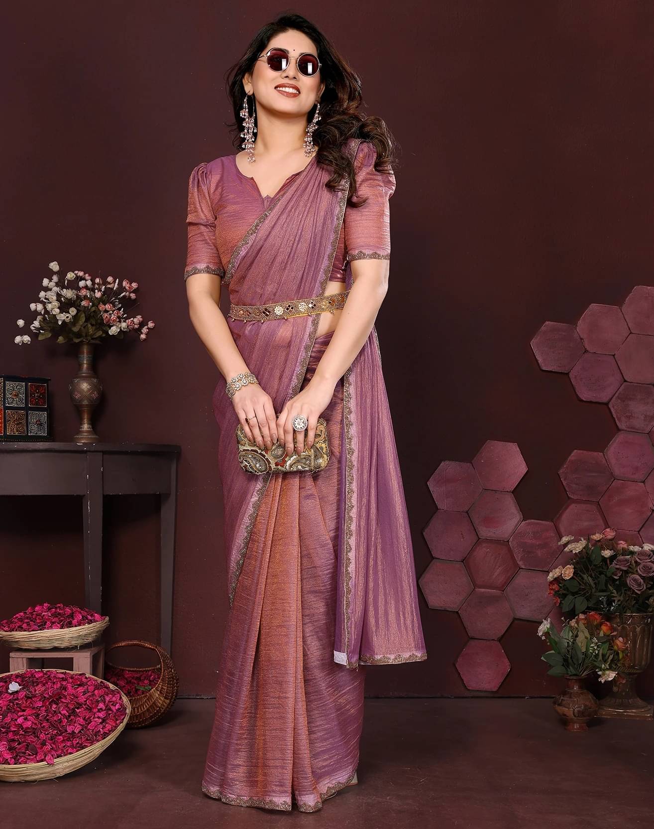     			Yashika Jimmy choo Embellished Regular Saree With Unstitched Blouse Piece ( Purple )