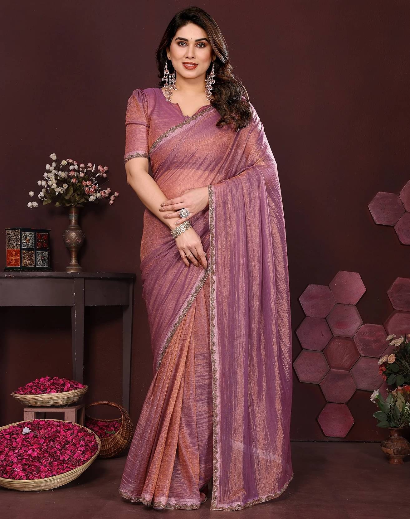     			Yashika Jimmy choo Printed Regular Saree With Unstitched Blouse Piece ( Purple )