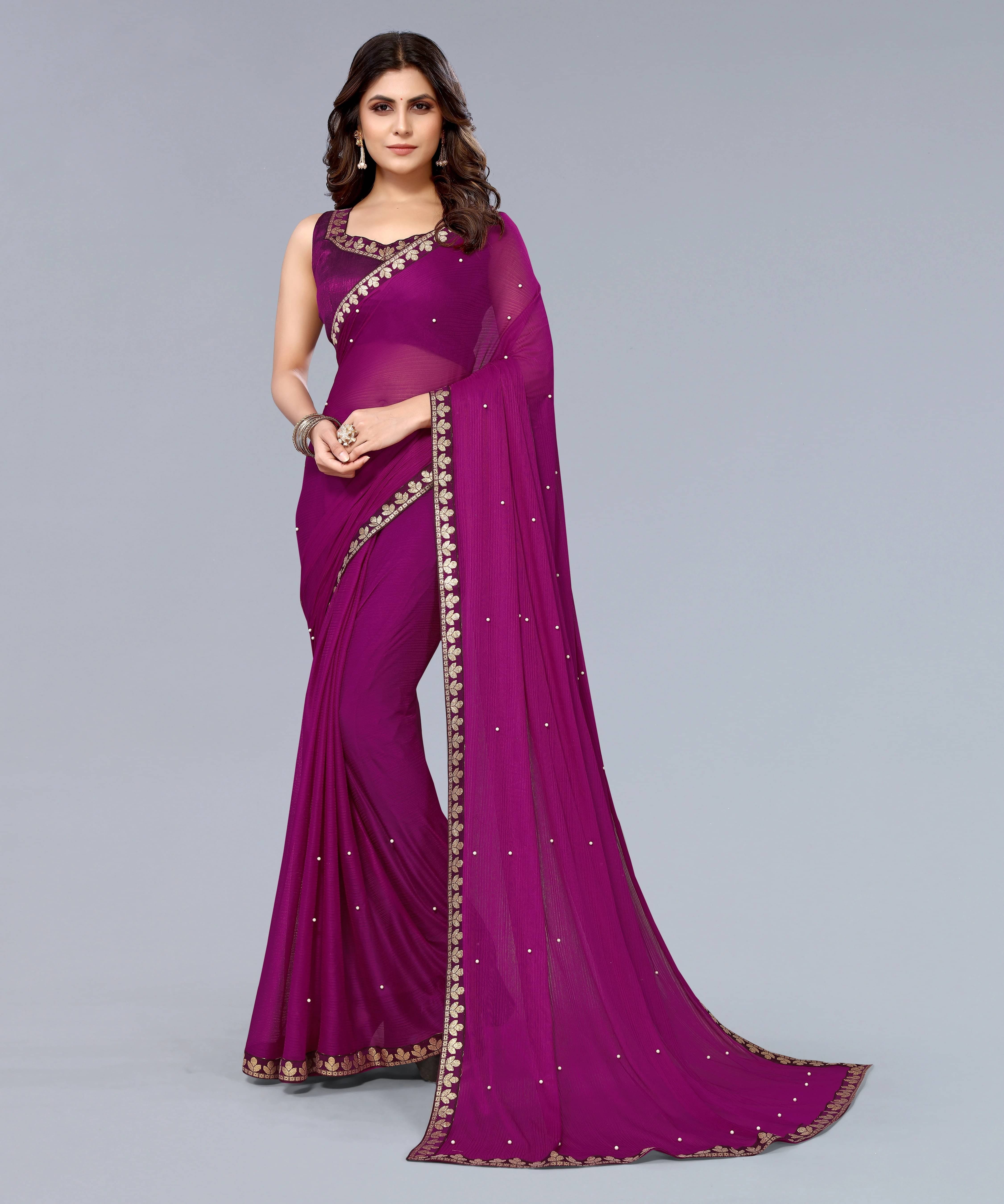     			Yashika Lycra Dyed Regular Saree With Unstitched Blouse Piece ( Purple )