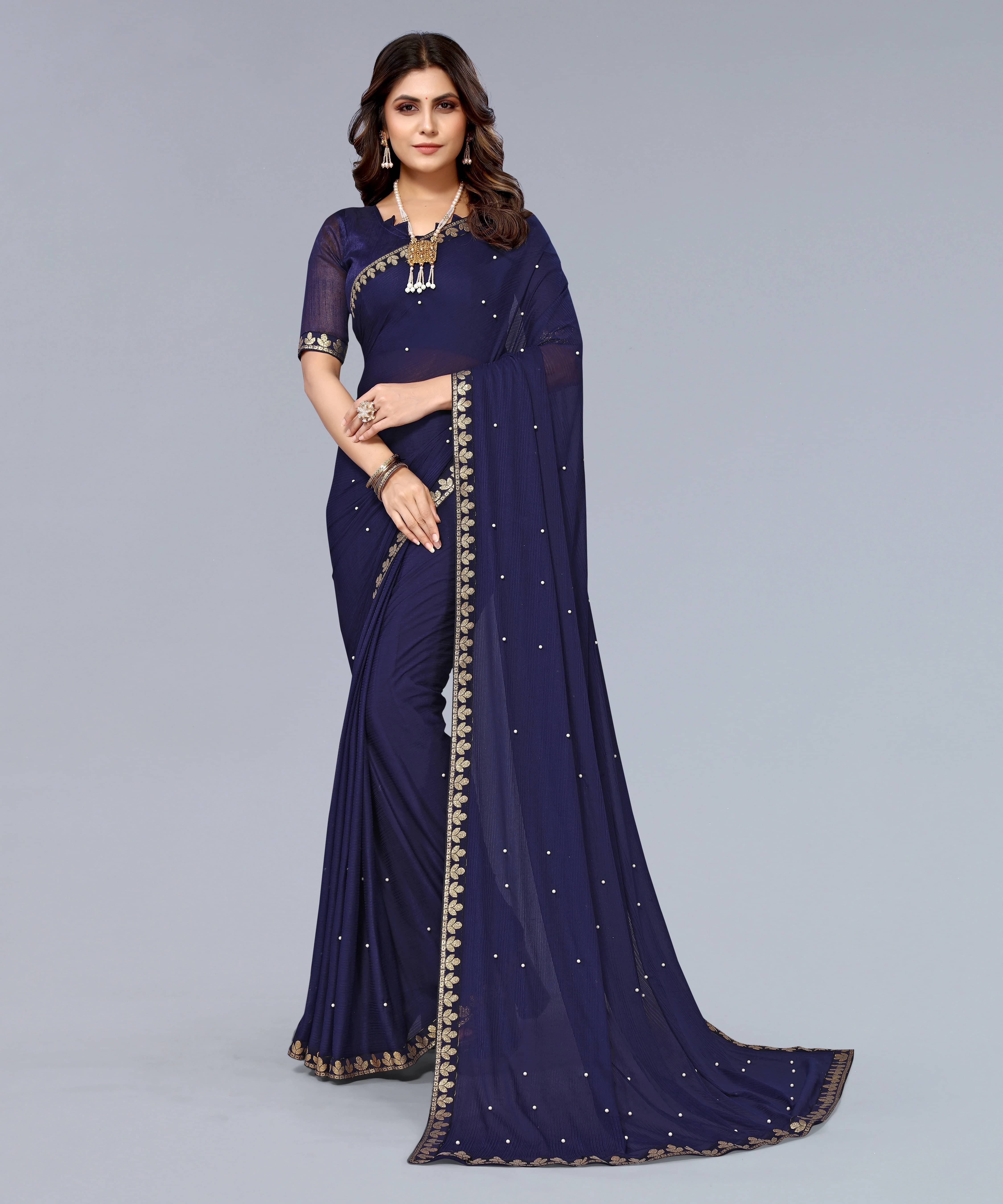     			Yashika Lycra Solid Regular Saree With Unstitched Blouse Piece ( Blue )