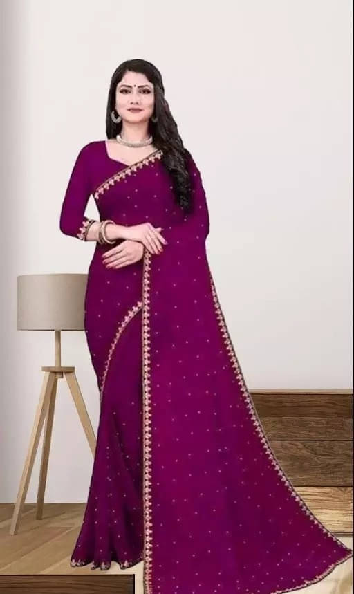 Yashika Lycra Solid Regular Saree With Unstitched Blouse Piece ( Purple ) Yashika Lycra Solid Regular Saree With Unstitched Blouse Piece ( Purple )