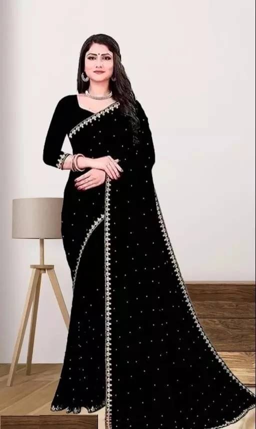     			Yashika Lycra Solid Regular Saree With Unstitched Blouse Piece ( Black )