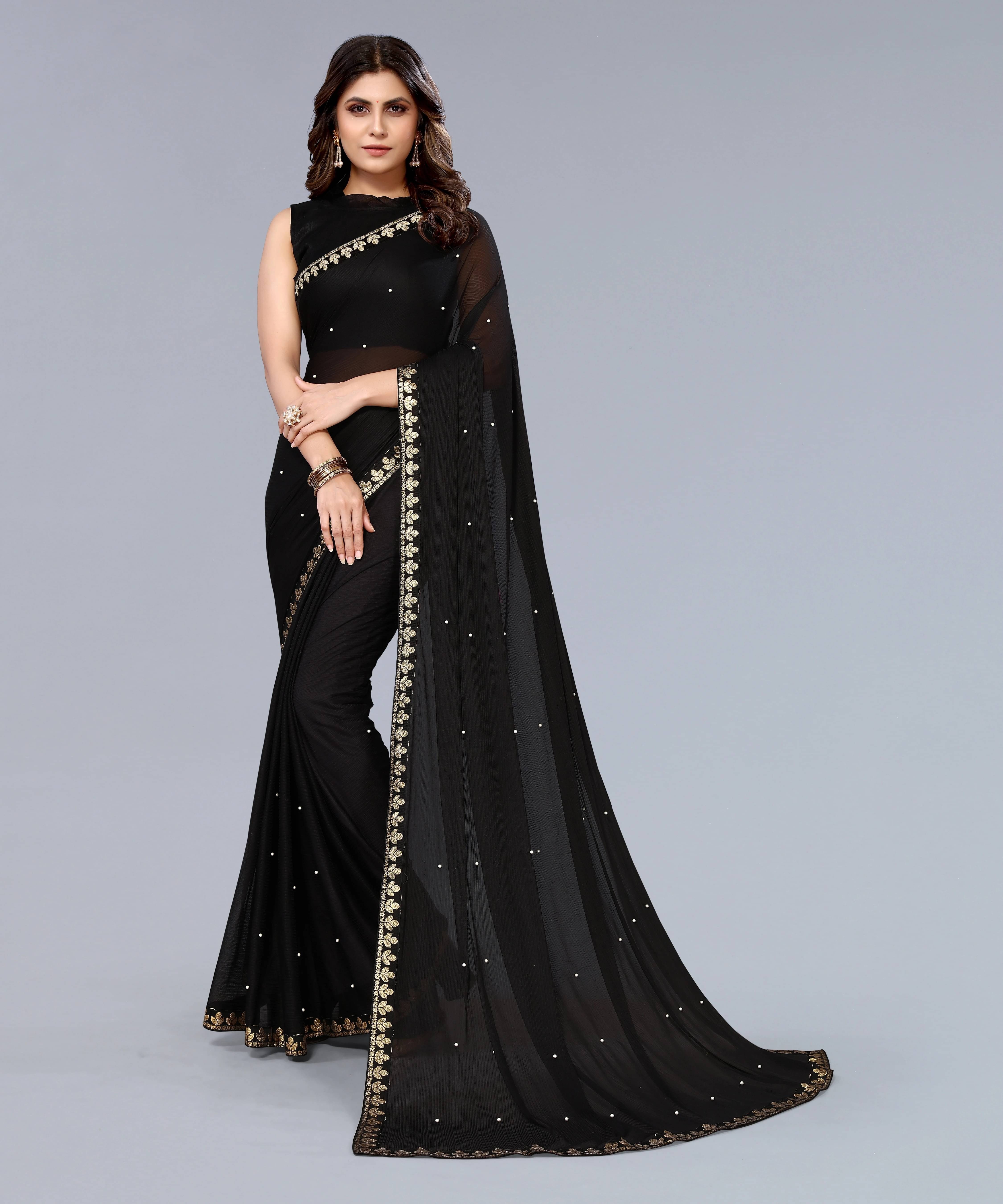     			Yashika Lycra Solid Regular Saree With Unstitched Blouse Piece ( Black )