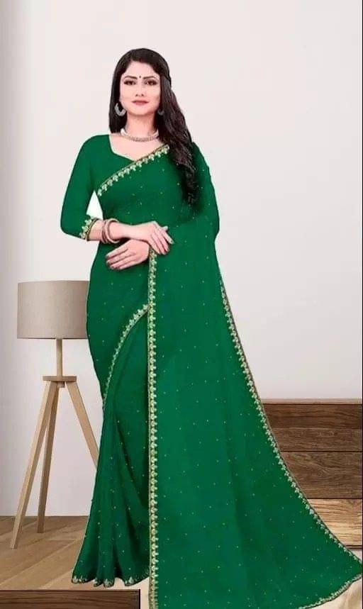     			Yashika Lycra Solid Regular Saree With Unstitched Blouse Piece ( Green )