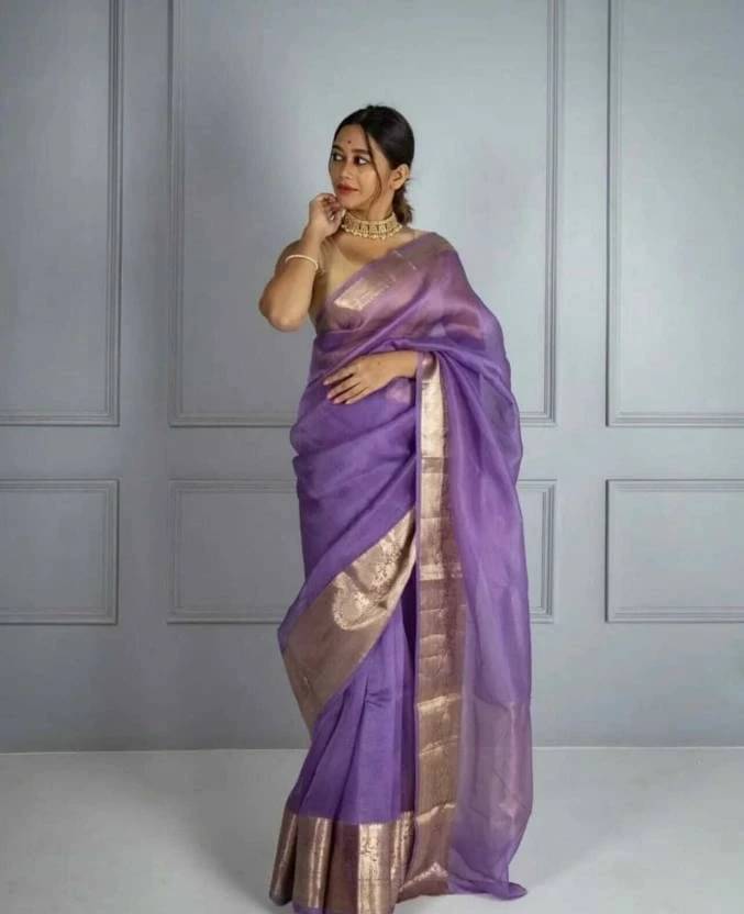     			Yashika Organza Printed Regular Saree With Unstitched Blouse Piece ( Purple )