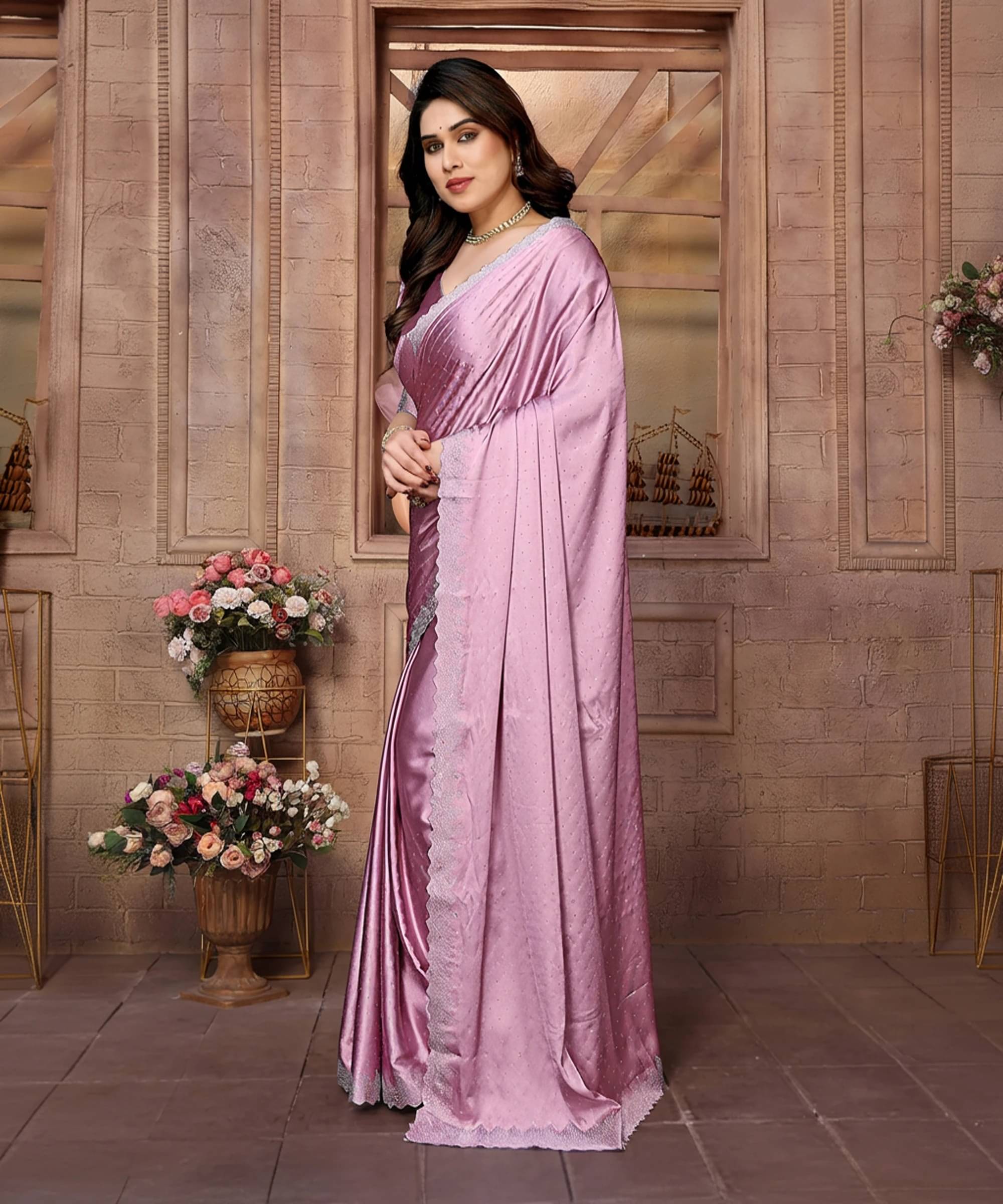     			Yashika Satin Embellished Regular Saree With Unstitched Blouse Piece ( Pink )