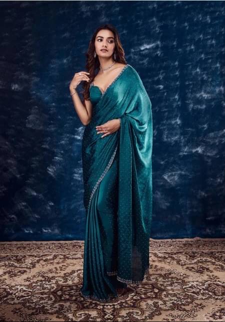 Yashika Satin Embellished Regular Saree With Unstitched Blouse Piece ( Blue )     			Yashika Satin Embellished Regular Saree With Unstitched Blouse Piece ( Blue )