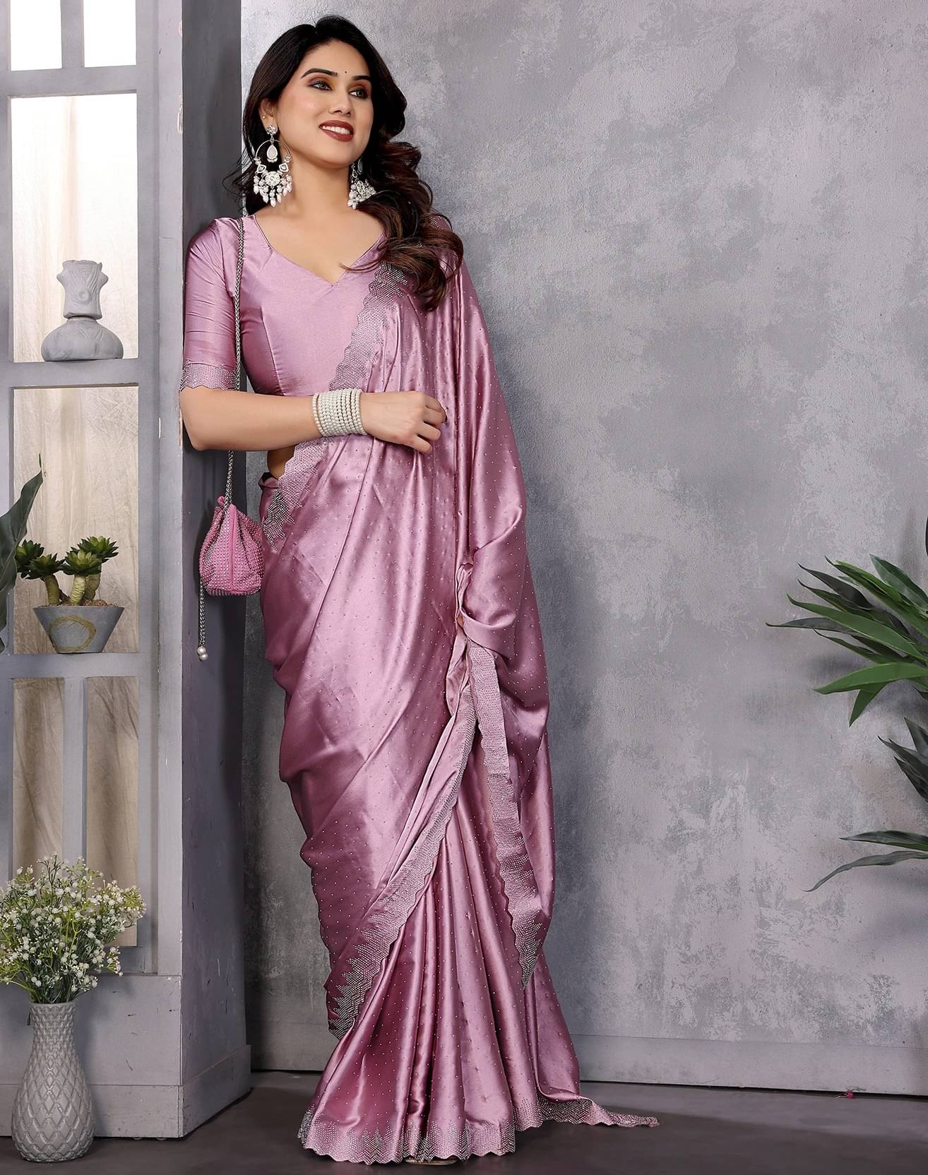 Yashika Satin Embellished Regular Saree With Unstitched Blouse Piece ( Pink ) Yashika Satin Embellished Regular Saree With Unstitched Blouse Piece ( Pink )