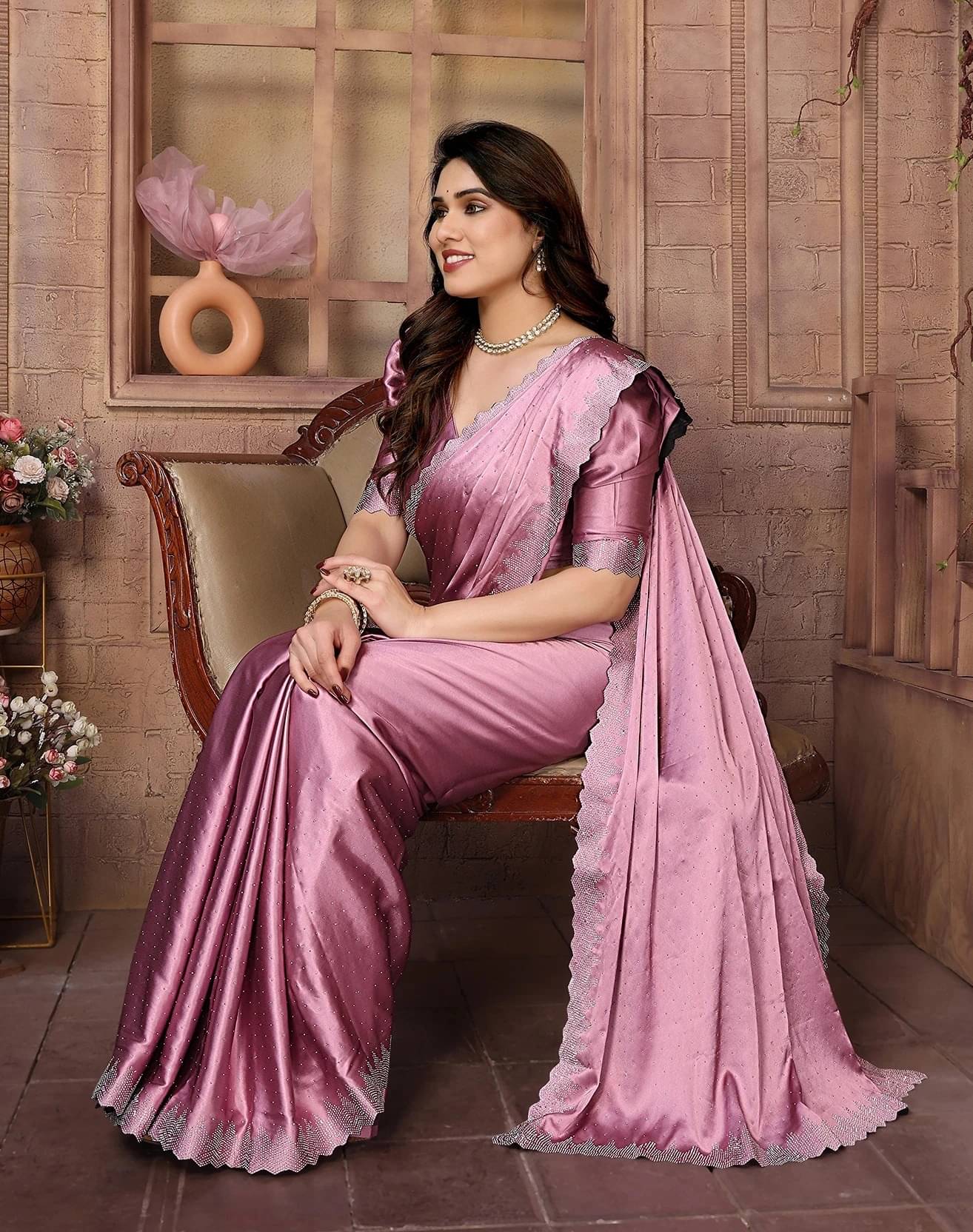 Yashika Satin Embellished Regular Saree With Unstitched Blouse Piece ( Pink ) Yashika Satin Embellished Regular Saree With Unstitched Blouse Piece ( Pink )