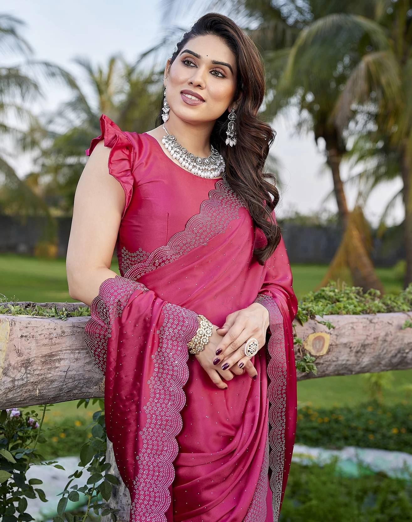 Yashika Satin Embellished Regular Saree With Unstitched Blouse Piece ( Pink ) Yashika Satin Embellished Regular Saree With Unstitched Blouse Piece ( Pink )