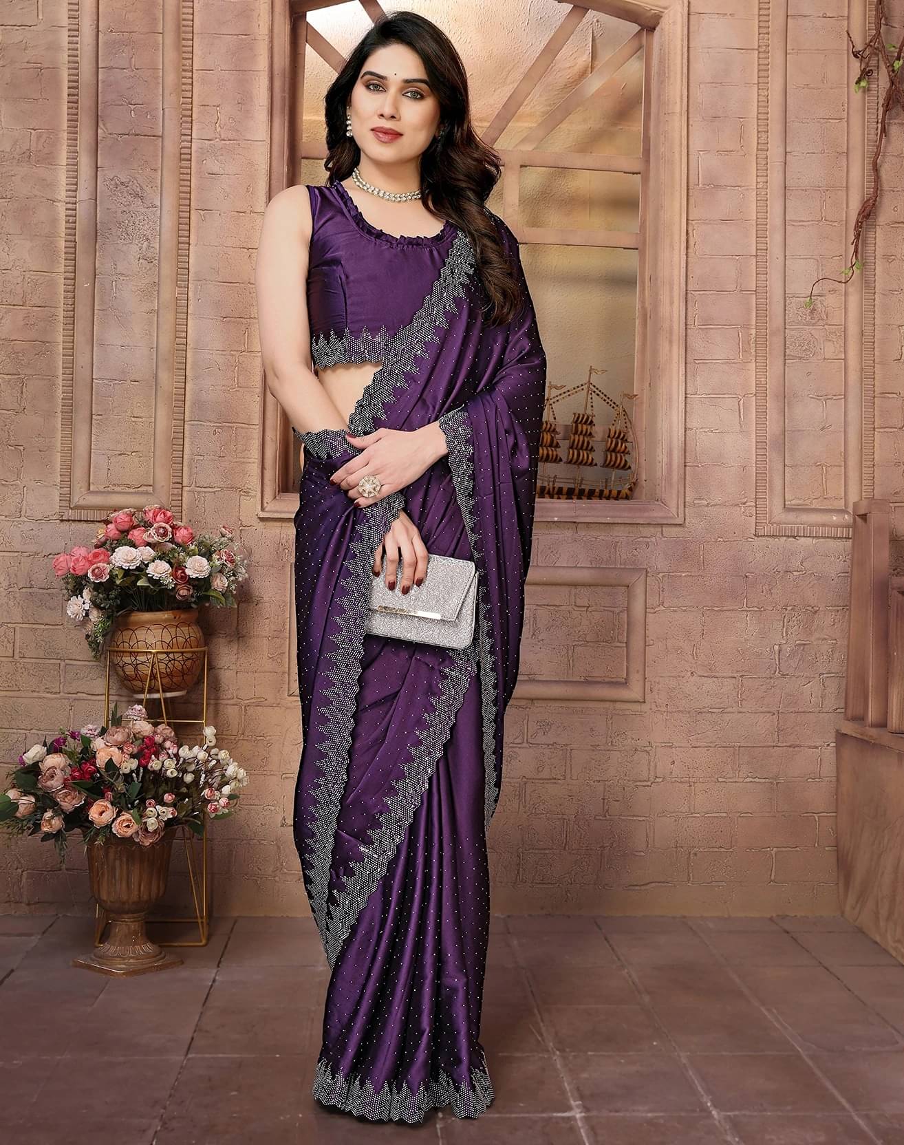     			Yashika Satin Woven Regular Saree With Unstitched Blouse Piece ( Purple )