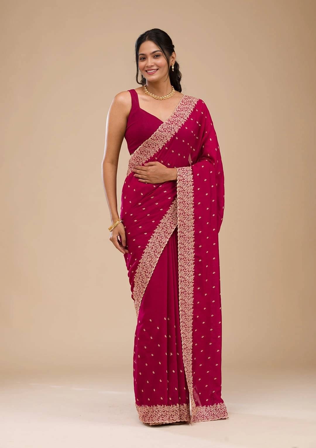     			Yashika Silk Blend Embroidered Regular Saree With Unstitched Blouse Piece ( Pink )