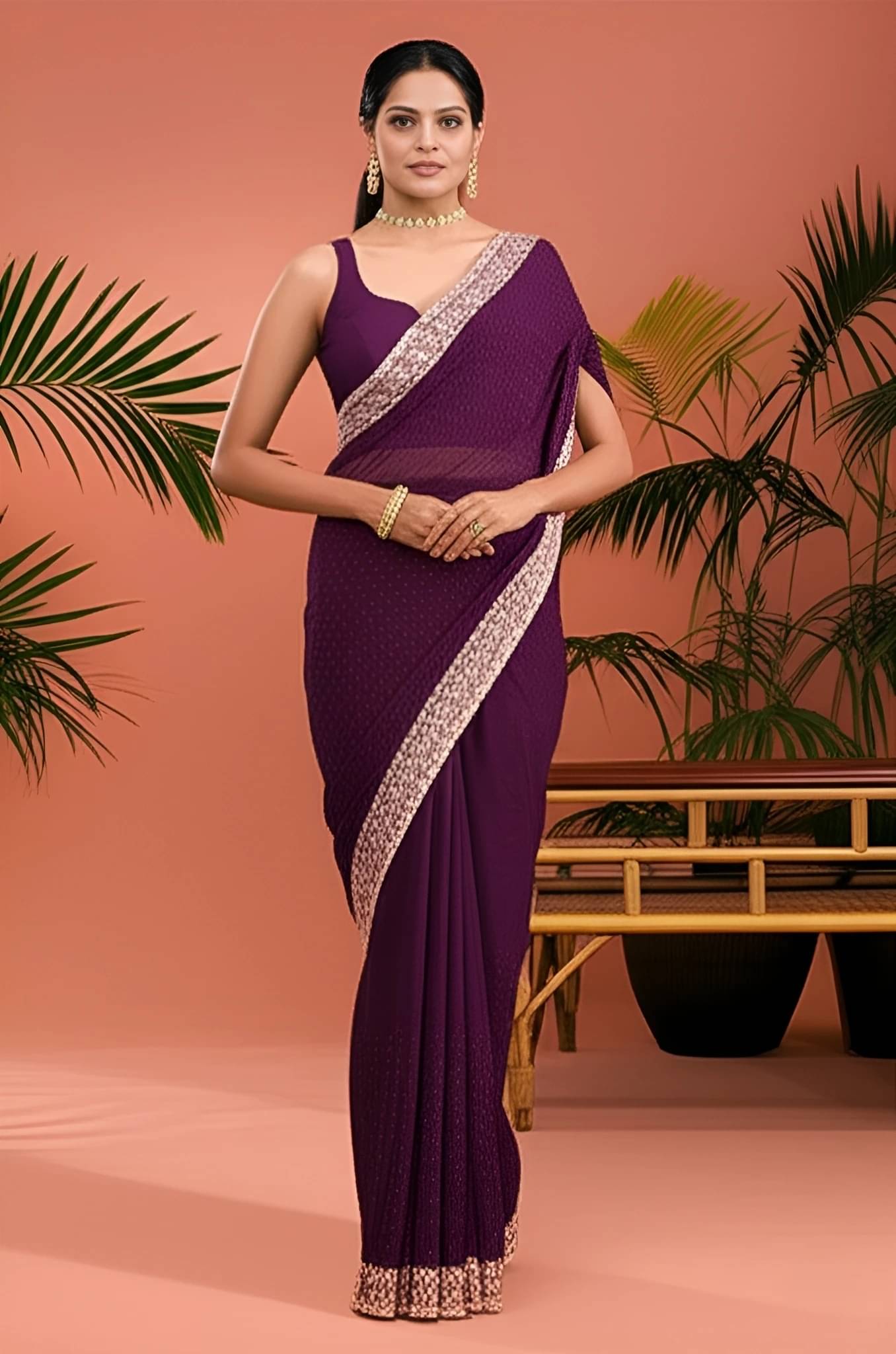 Yashika Silk Blend Embroidered Regular Saree With Unstitched Blouse Piece ( Purple ) Yashika Silk Blend Embroidered Regular Saree With Unstitched Blouse Piece ( Purple )