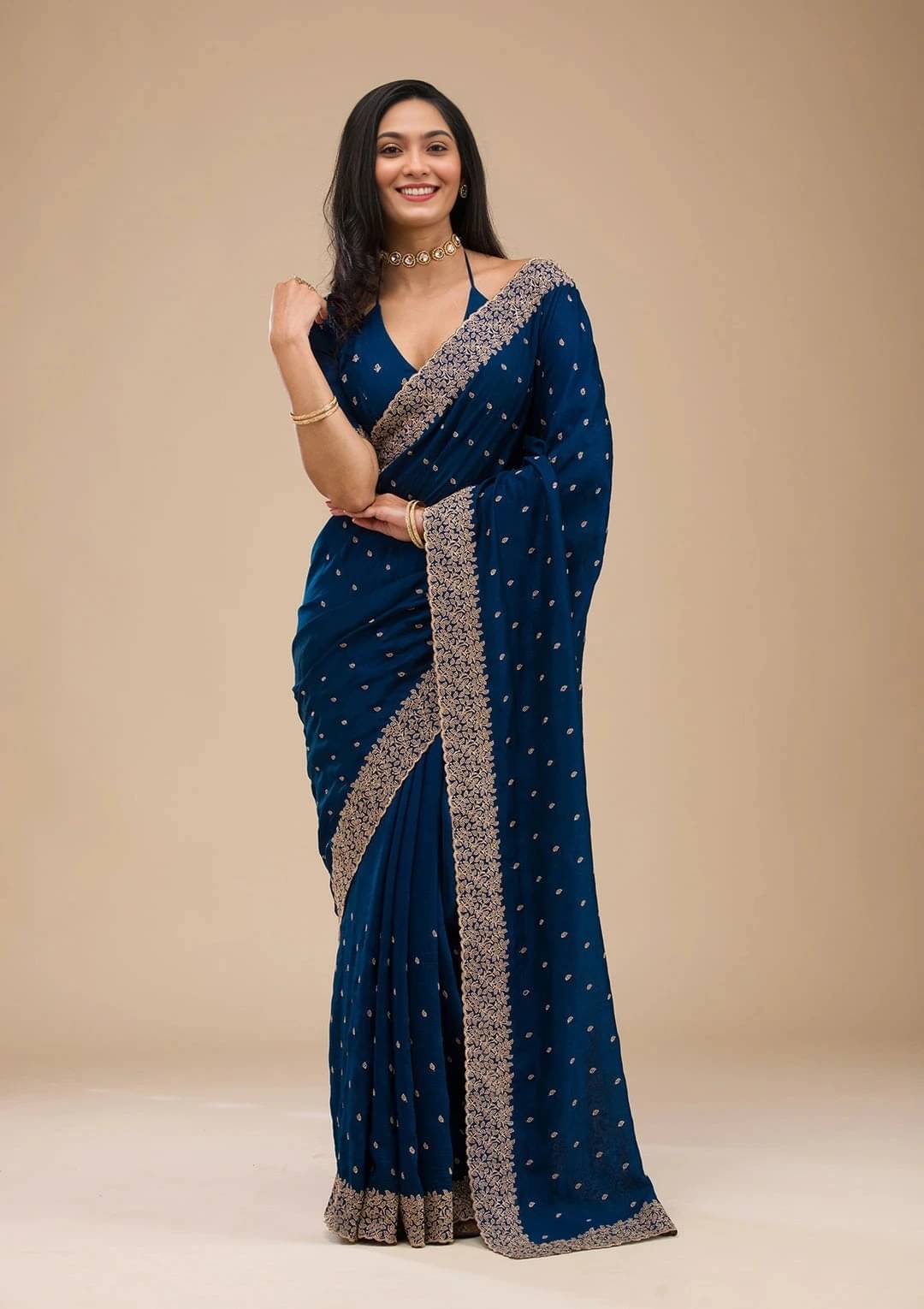 Yashika Silk Blend Embroidered Regular Saree With Unstitched Blouse Piece ( Blue ) Yashika Silk Blend Embroidered Regular Saree With Unstitched Blouse Piece ( Blue )