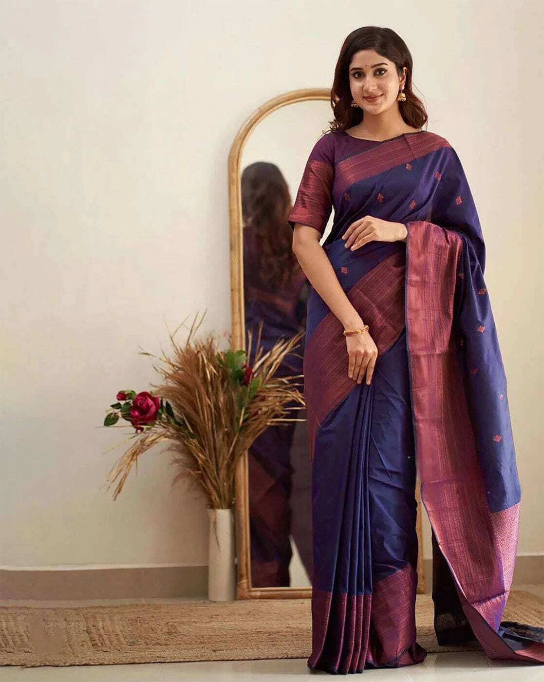 Yashika Silk Blend Printed Banarasi saree With Unstitched Blouse Piece ( Blue )     			Yashika Silk Blend Printed Banarasi saree With Unstitched Blouse Piece ( Blue )