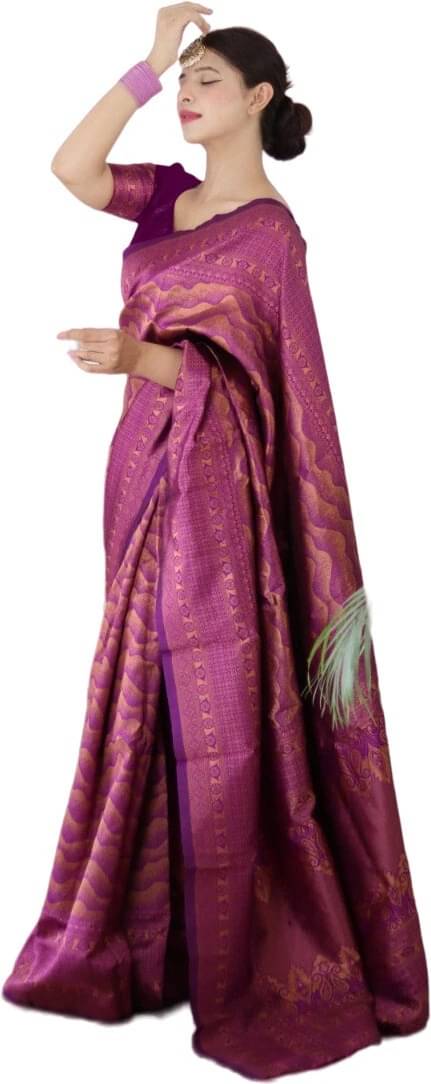     			Yashika Silk Blend Printed Banarasi saree With Unstitched Blouse Piece ( Purple )