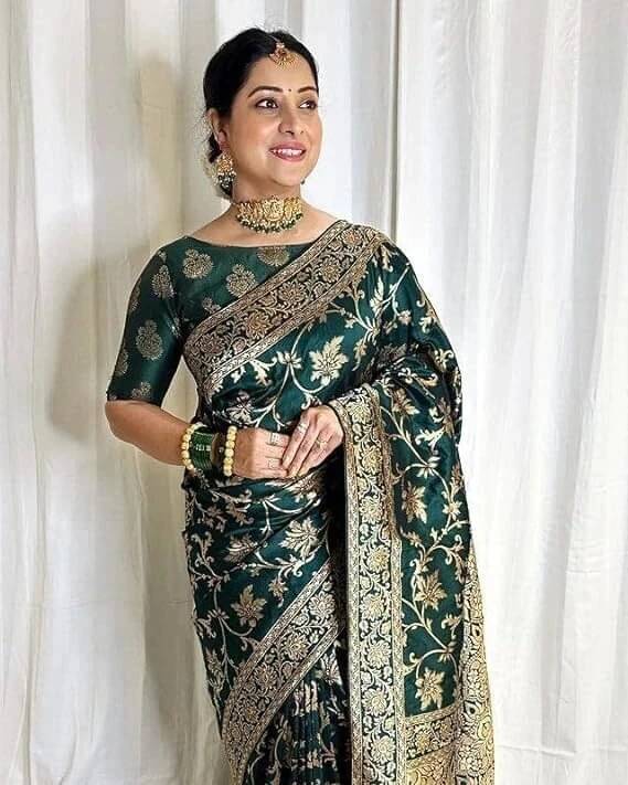 Yashika Silk Blend Printed Banarasi saree With Unstitched Blouse Piece ( Green )     			Yashika Silk Blend Printed Banarasi saree With Unstitched Blouse Piece ( Green )