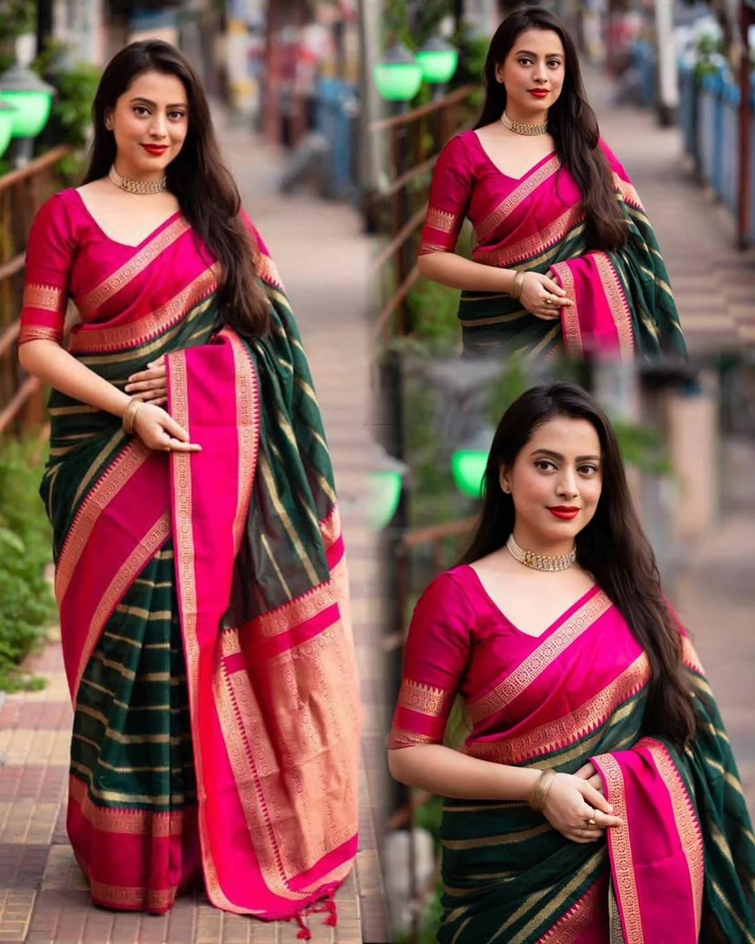 Yashika Silk Blend Printed Kanjeevaram Sarees With Unstitched Blouse Piece ( Green ) Yashika Silk Blend Printed Kanjeevaram Sarees With Unstitched Blouse Piece ( Green )