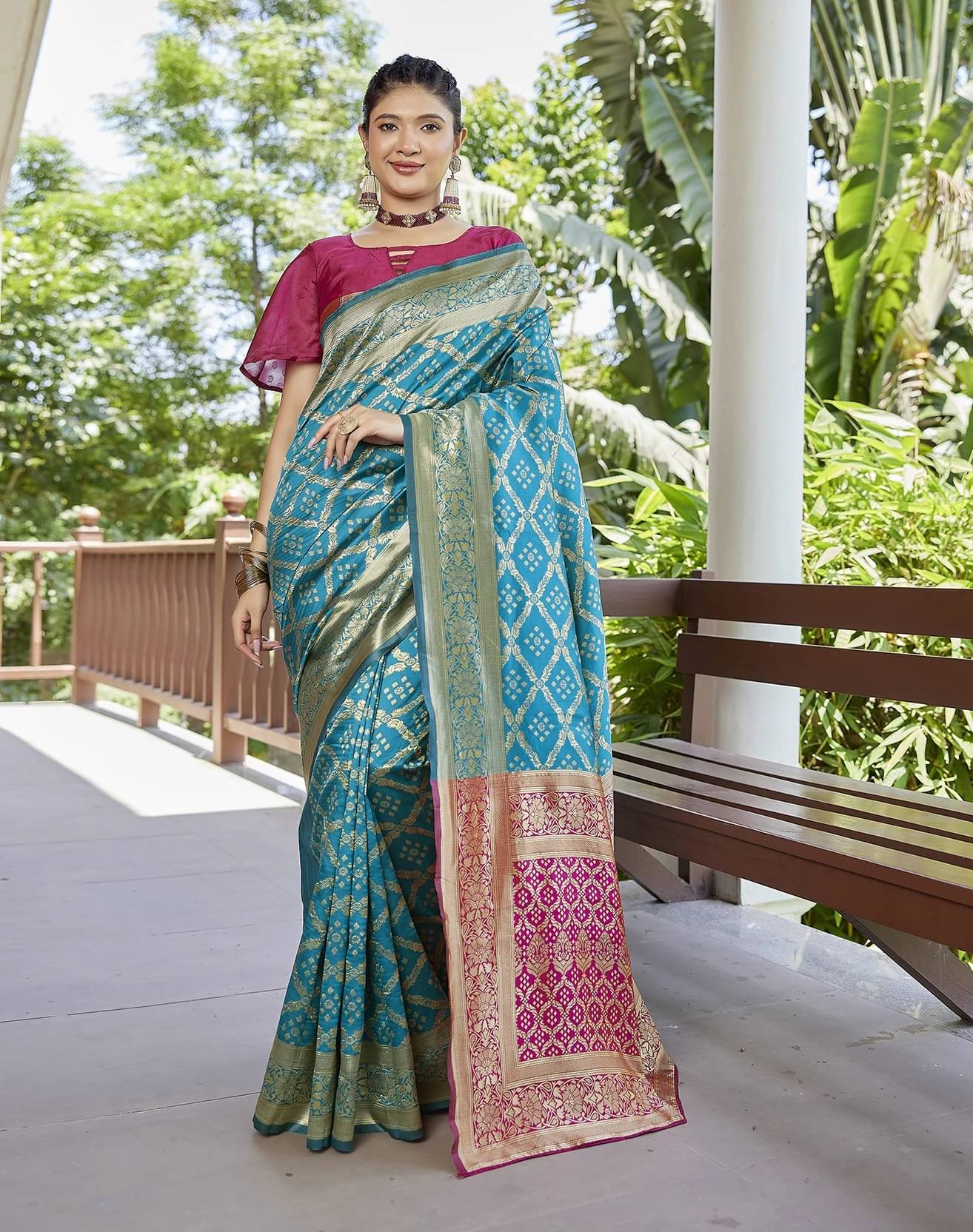     			Yashika Silk Blend Printed Kanjeevaram Sarees With Unstitched Blouse Piece ( Blue )